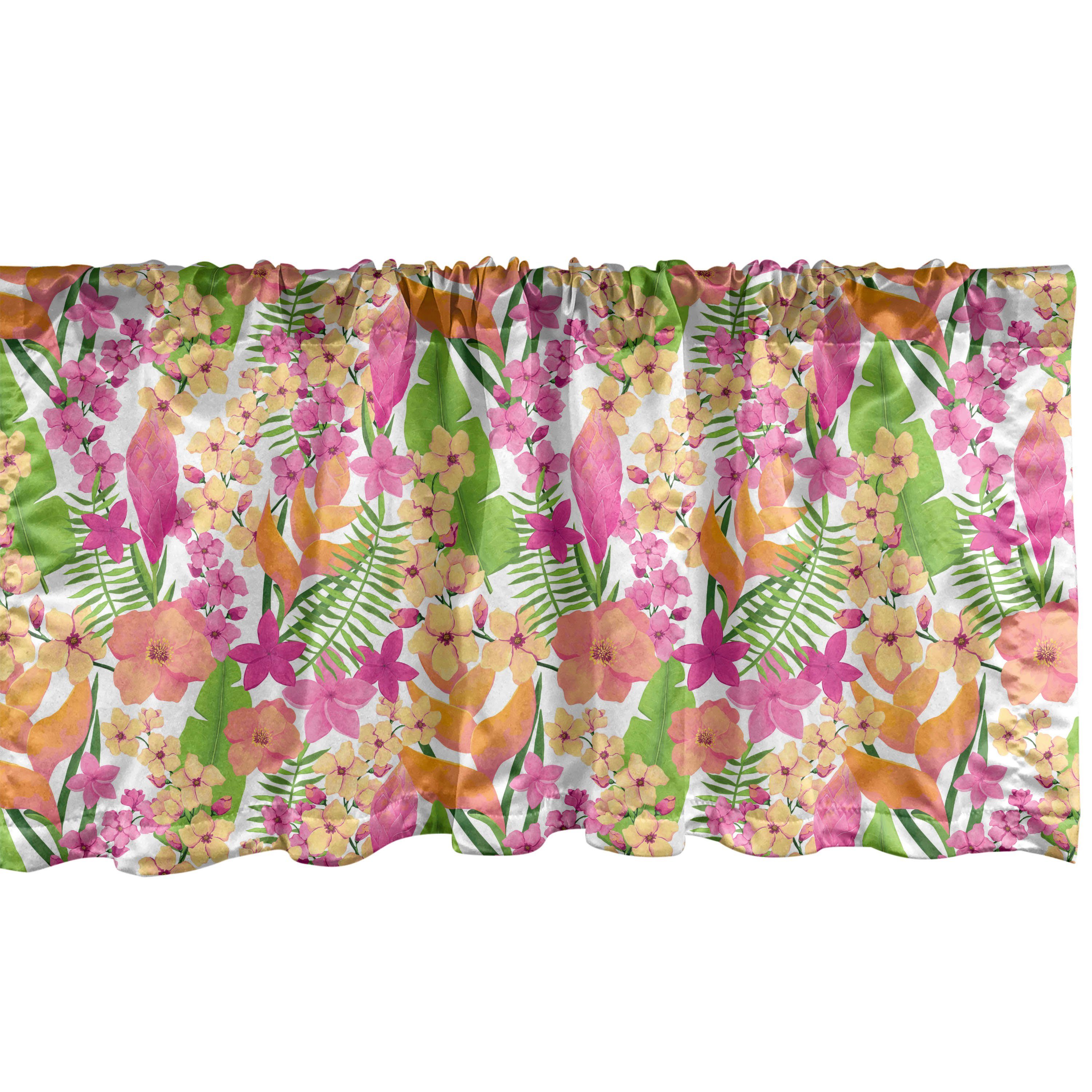 Scheibengardine Vorhang Volant für Küche Schlafzimmer Dekor mit Stangentasche, Abakuhaus, Microfaser, Blume Hawaiian Jungle Flora