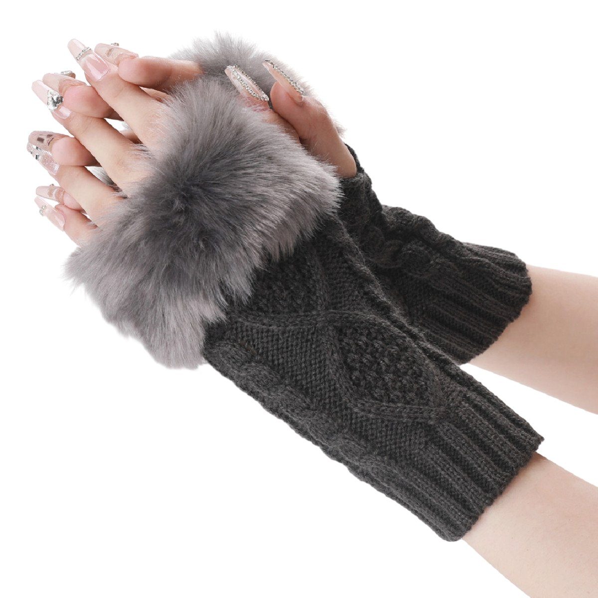 Jormftte Strickhandschuhe Damen Fingerlose Handschuhe,Winter Armstulpen Fingerlos Für frauen Dunkelgrau