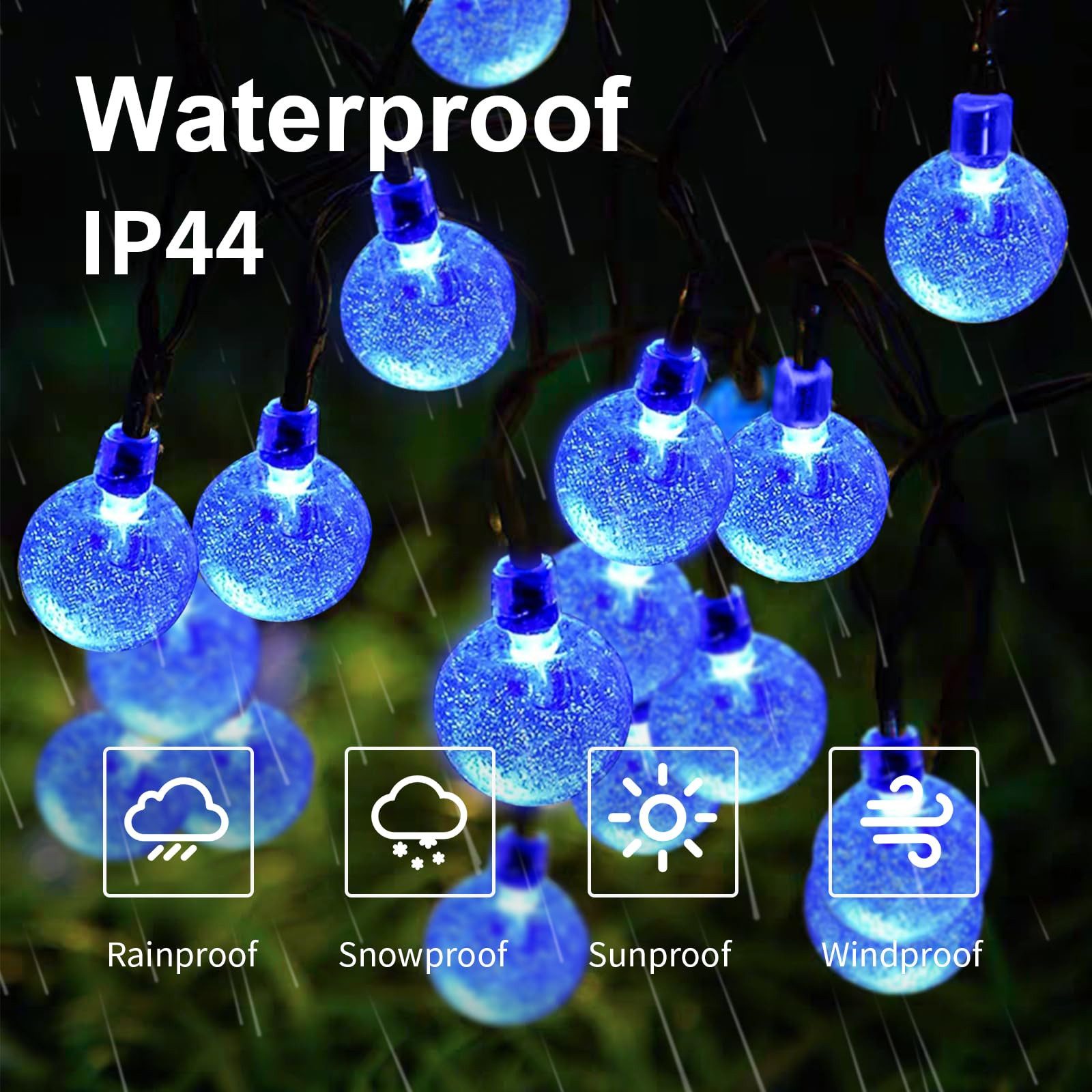 LQWELL LED Solarleuchte LED Kugel-Lichterkette Außen Solar Gartenleuchte, Kettenlicht Kristall Kugeln, Garten Terrasse Balkon Hochzeit Party Fenster