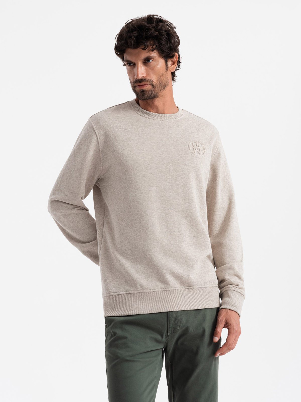 Sweatshirt Herren Sweatshirt aus Melange mit gesticktem Logo