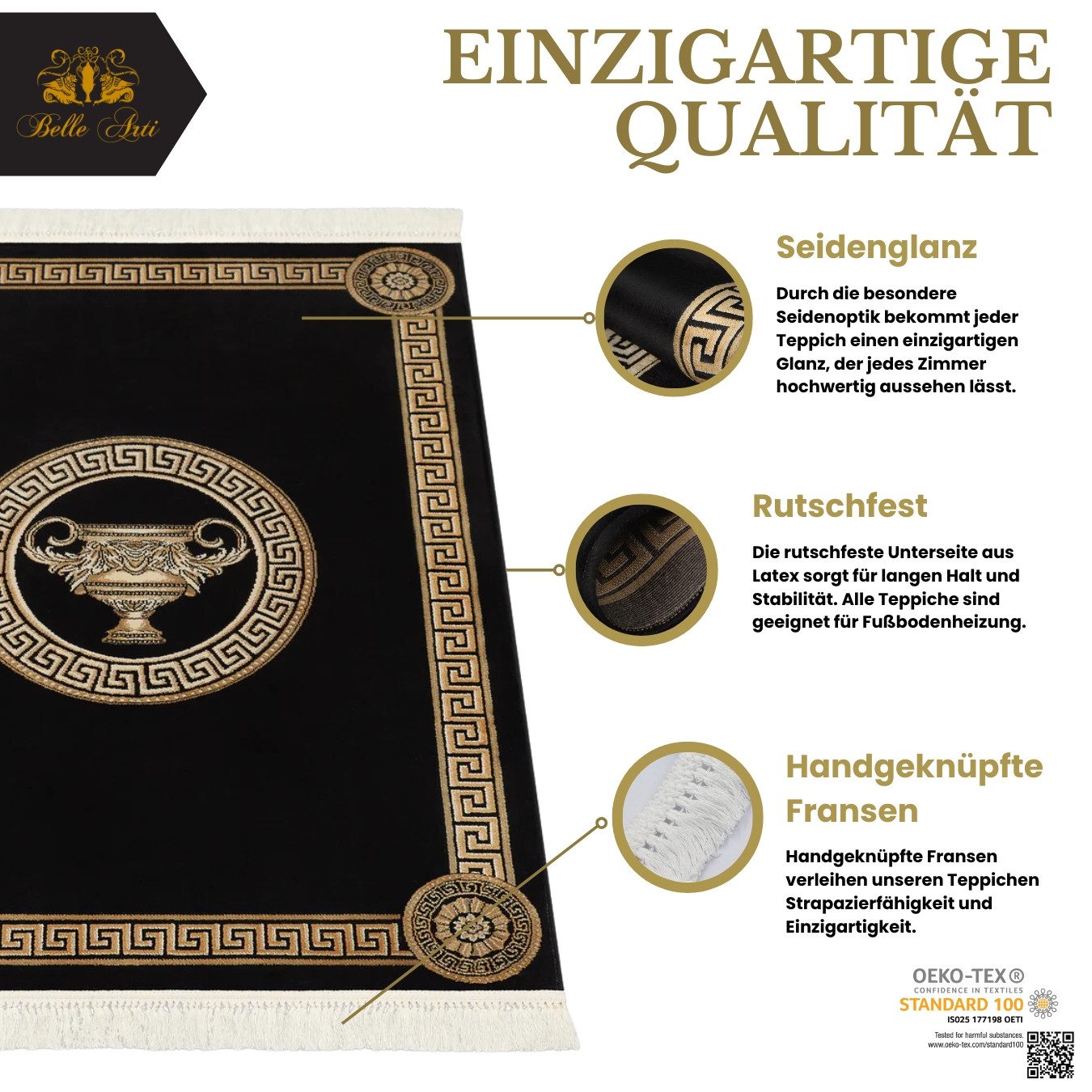 Belle Arti Teppich Teppich Amphore Oval Schwarz art 609 152 cm x 230 cm Oval, Oval