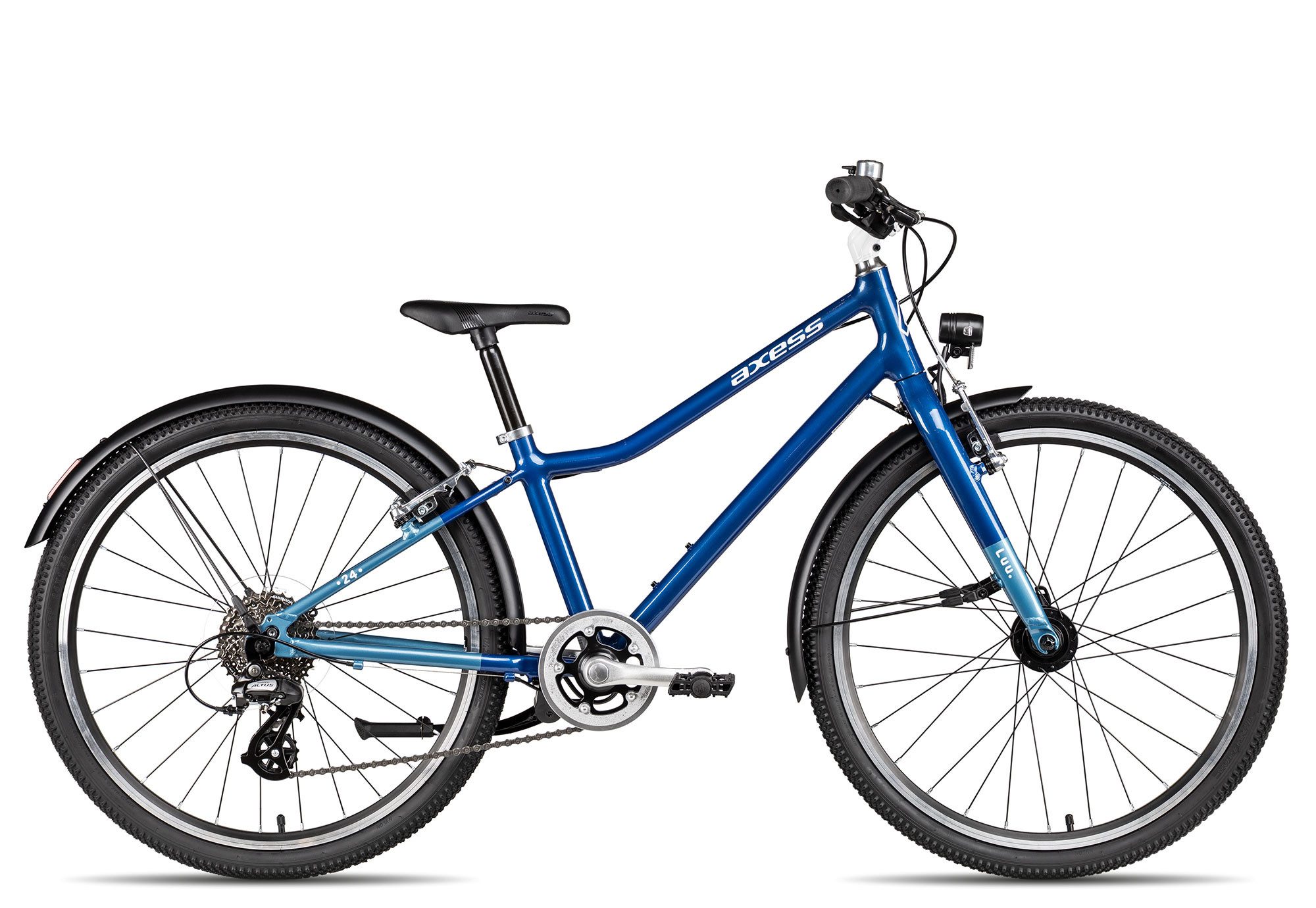 Axess Kinderfahrrad LUU. 24 EQ, 8 Gang Shimano Altus RD-M310-L Schaltwerk, Kettenschaltung, leichter Aluminiumrahmen blau