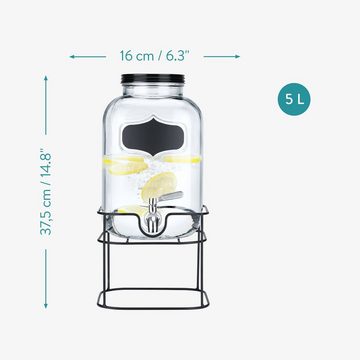 Navaris Getränkespender Getränkespender 5 Liter aus Glas - Zapfhahn aus Edelstahl und Ständer