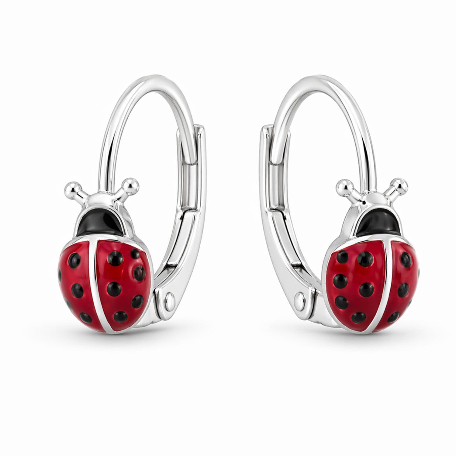 Goldene Hufeisen Paar Ohrhänger Mädchen Kinder Marienkäfer Brisur Ohrringe aus 925 Silber (inkl. Etui), Hypoallergen und hautfreundlich - ideal für empfindliche Haut.