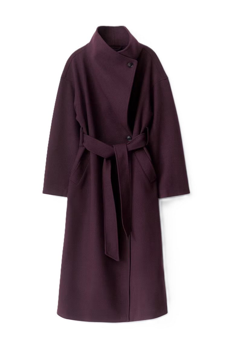 Gina Tricot Wollmantel - Eleganter Wollmixmantel mit Stehkragen und Bindegürtel für Damen