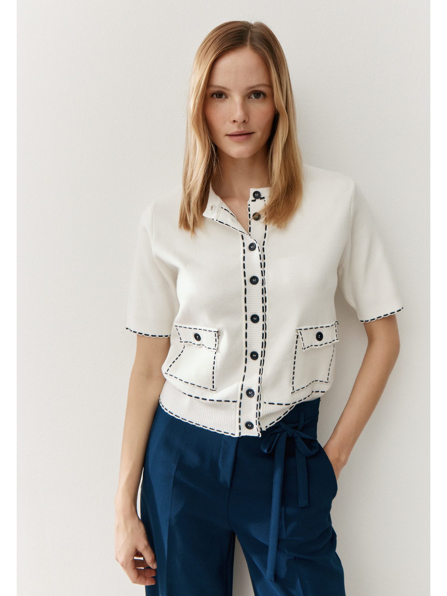 MORE&MORE Strickjacke stylishe Kurzarm-Strickjacke, Ziernähte günstig online kaufen