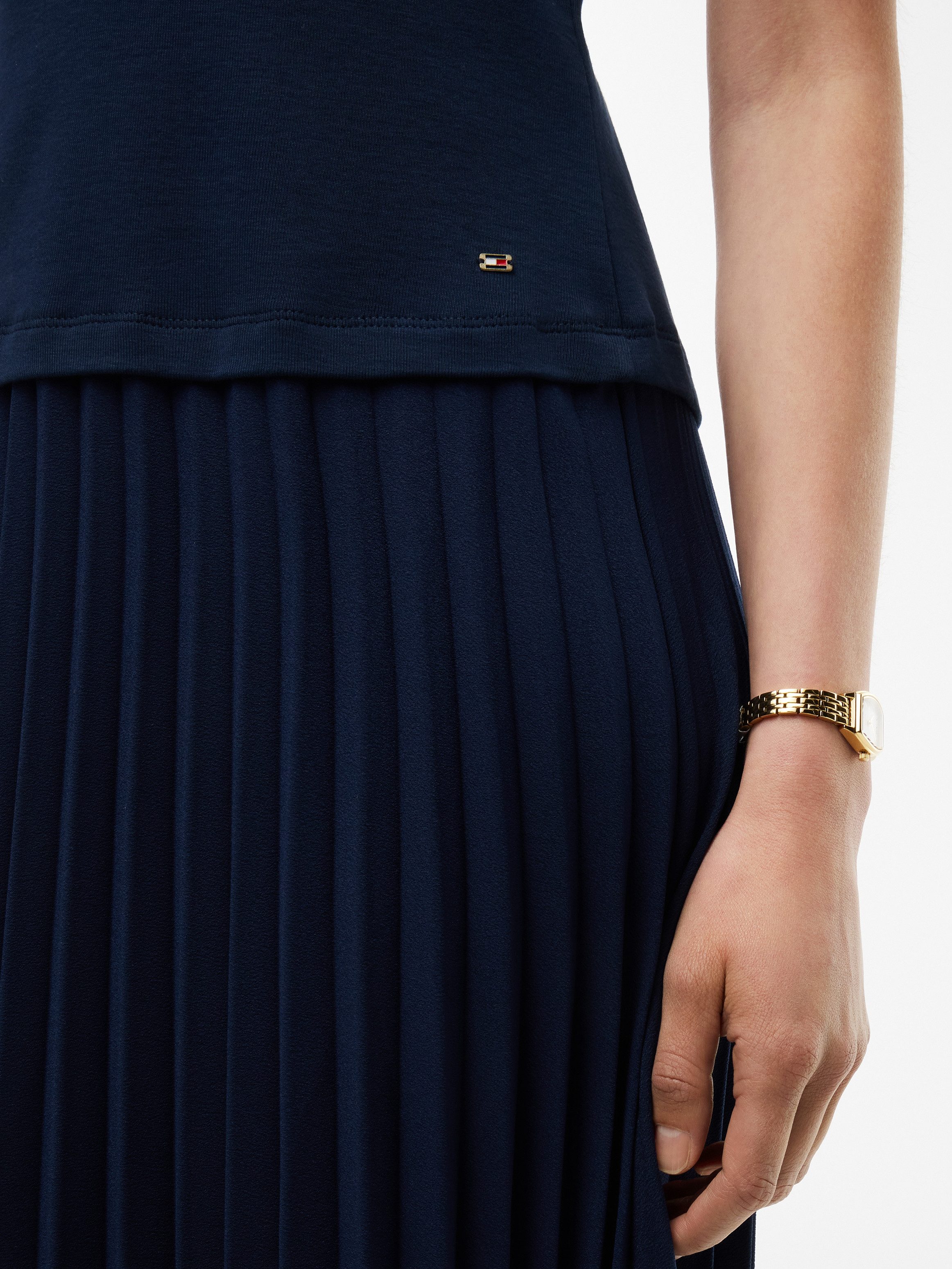 Tommy Hilfiger Strickkleid GOLD BUTTON HIGH-NK S/S DRESS Baumwolle