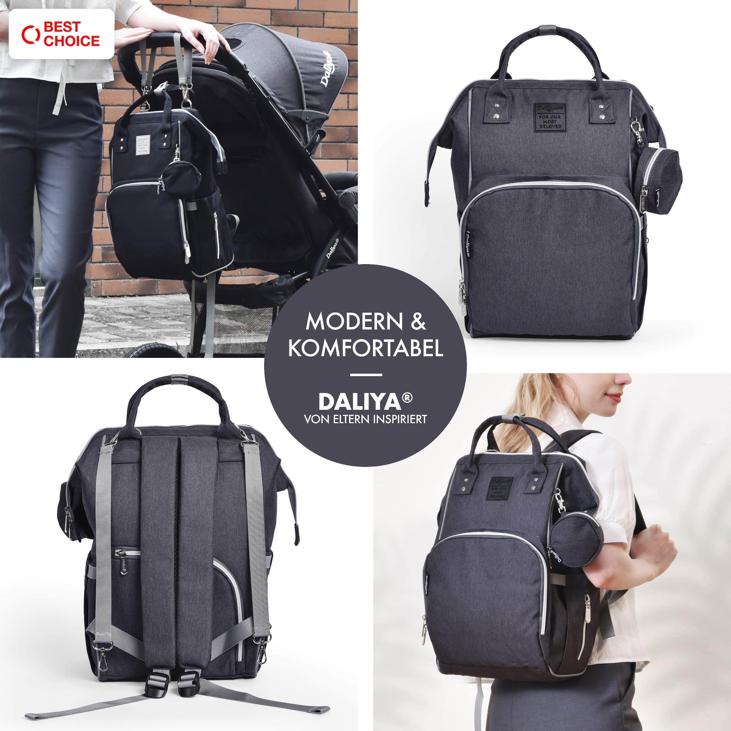 Daliya® Wickeltasche PAKMI Wickelrucksack, Kinderwagentaschen, Mamabag (Set, 5-tlg., Befestigungsriemen), Thermofächer, Schnuller Aufbewahrung, Wickelunterlage, hochwertig