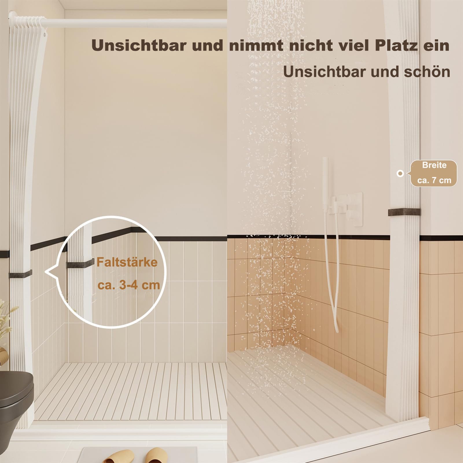 Coonoor Duschvorhang Wasserdichter Magnet-Falt-Duschvorhang, Verdickter Leinenoptik-Vorhang Breite 100 cm (1-tlg), Ideal für Badezimmer, Türrahmen, Schlafzimmer – Bild 4 von 5