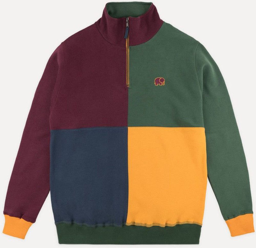 Trendsplant Rundhalspullover Color Block Half Zip Sweater "Harlequin" günstig online kaufen
