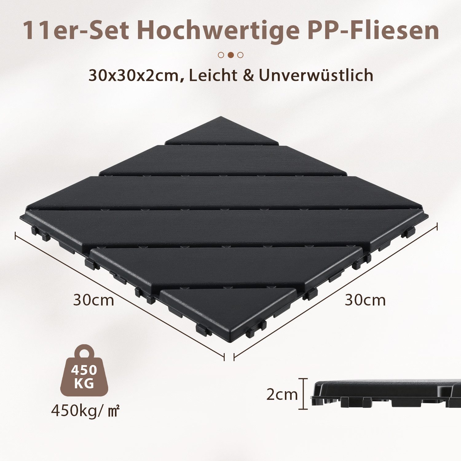 Clanmacy Terrassenplatte 88 Stück PP Terrassenfliesen 30x30 Langlebige Klickfliesen anthrazit, Kunststoff 30x30