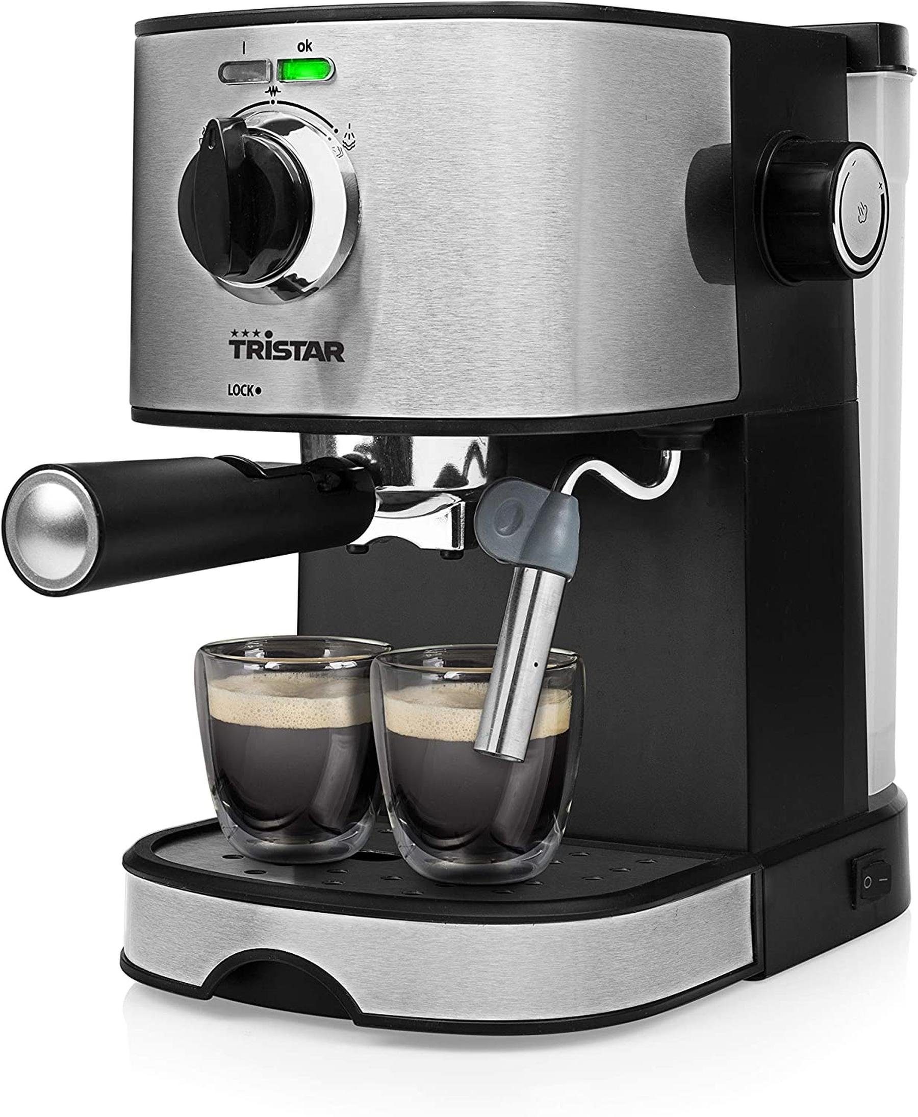 TZS First Austria Espressomaschine, für viele Kaffeespezialitäten, 0,25 L  Kanne & Messlöffel, Dampfdüse zum Milch aufschäumen, in Schwarz/Edelstahl