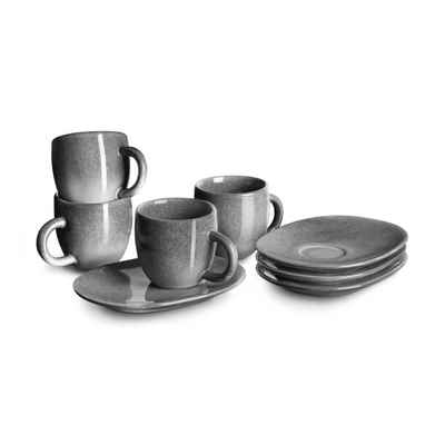 Springlane Kombiservice Misty Cliff Tassen 4er-Set, skandinavische Design, Espressotassen Set mit Untertassen - Kombiservice