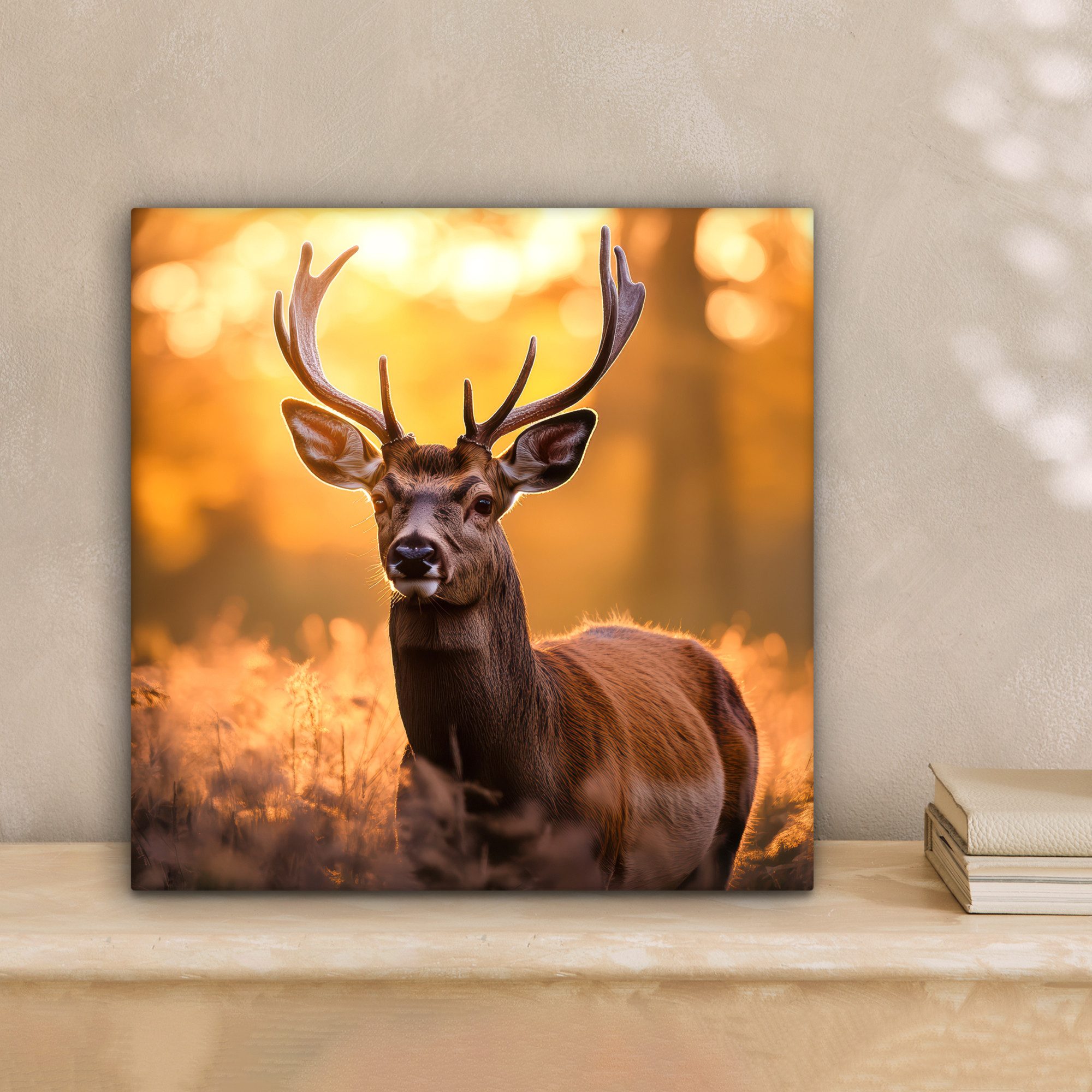 OneMillionCanvasses® Leinwandbild Hirsch - Geweih - Herbst - Wald - Braun - günstig online kaufen