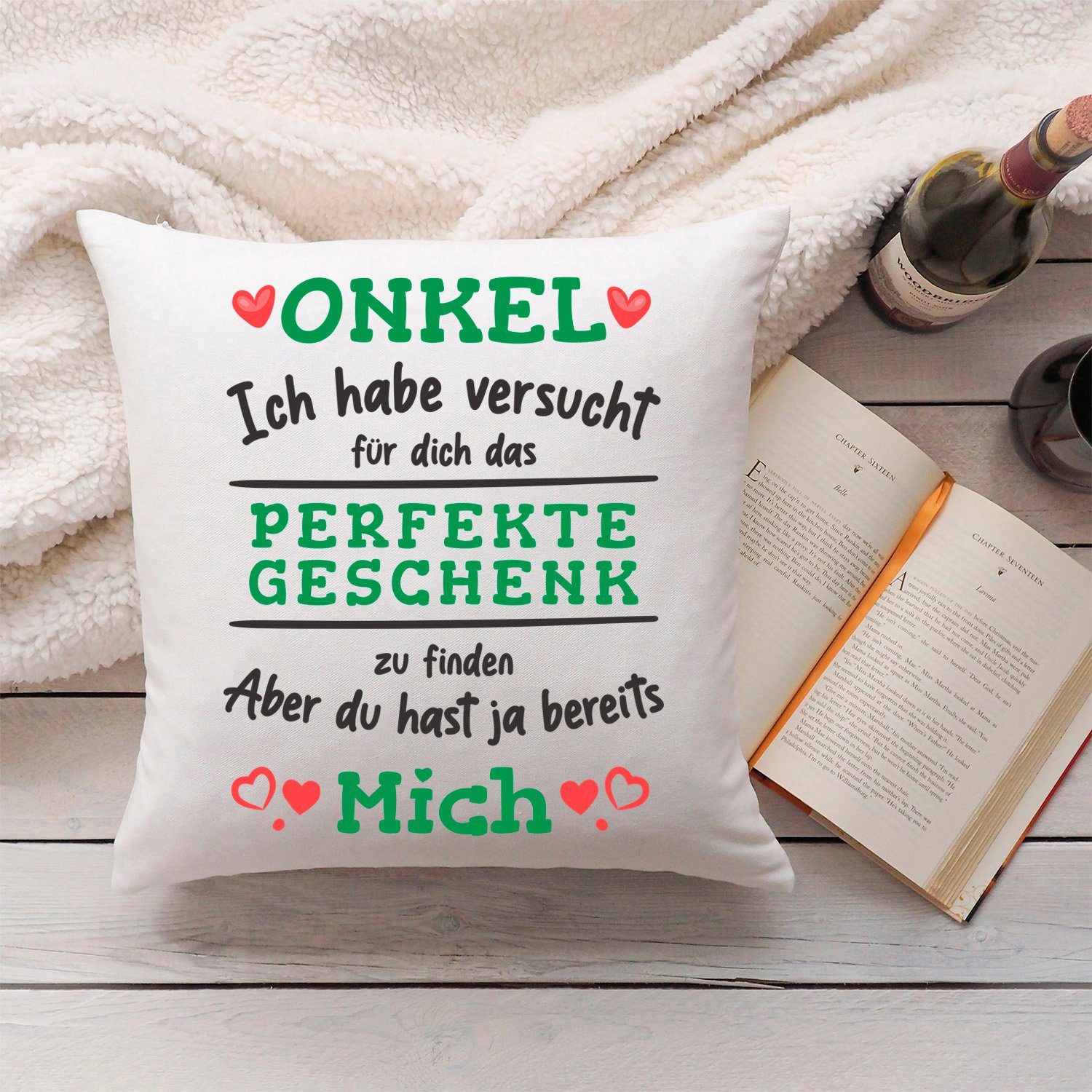 GRAVURZEILE Zierkissen mit Spruch - Das Perfekte Geschenk - Für Familie & Freunde -, starke Farben ohne verblassen - Onkel - ohne Füllung