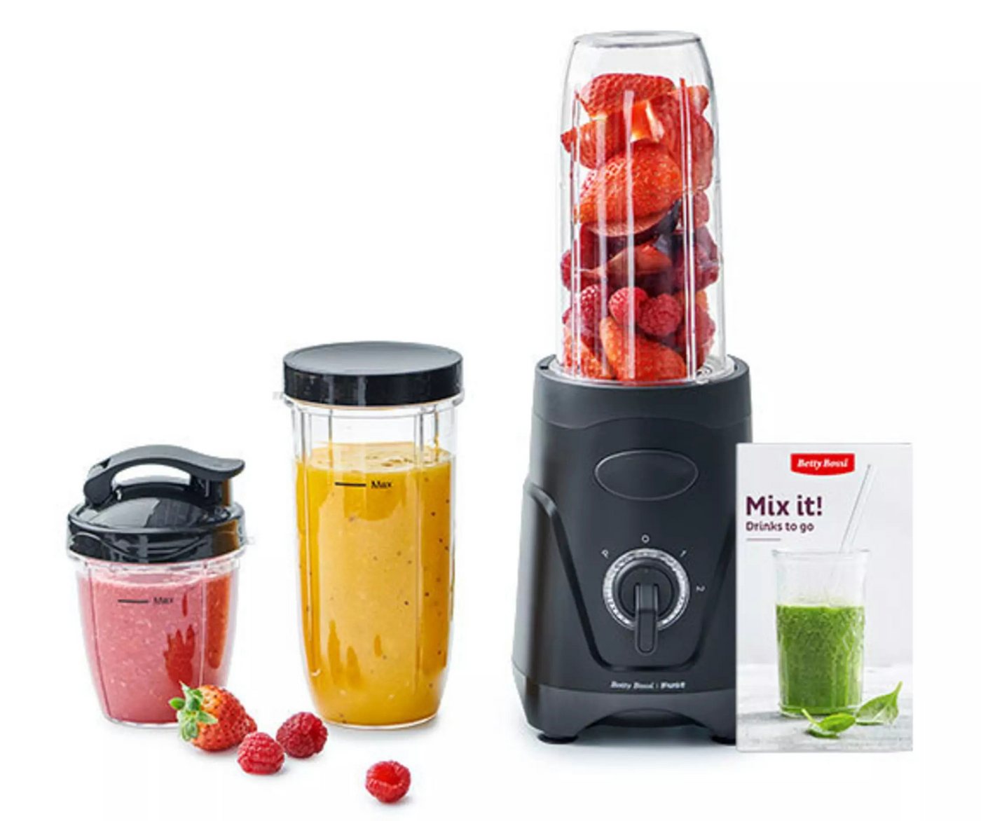 Betty Bossi Smoothie-Maker MixFIT Smoothiemaker Standmixer 380 W 3 Becher To-Go, 380 W