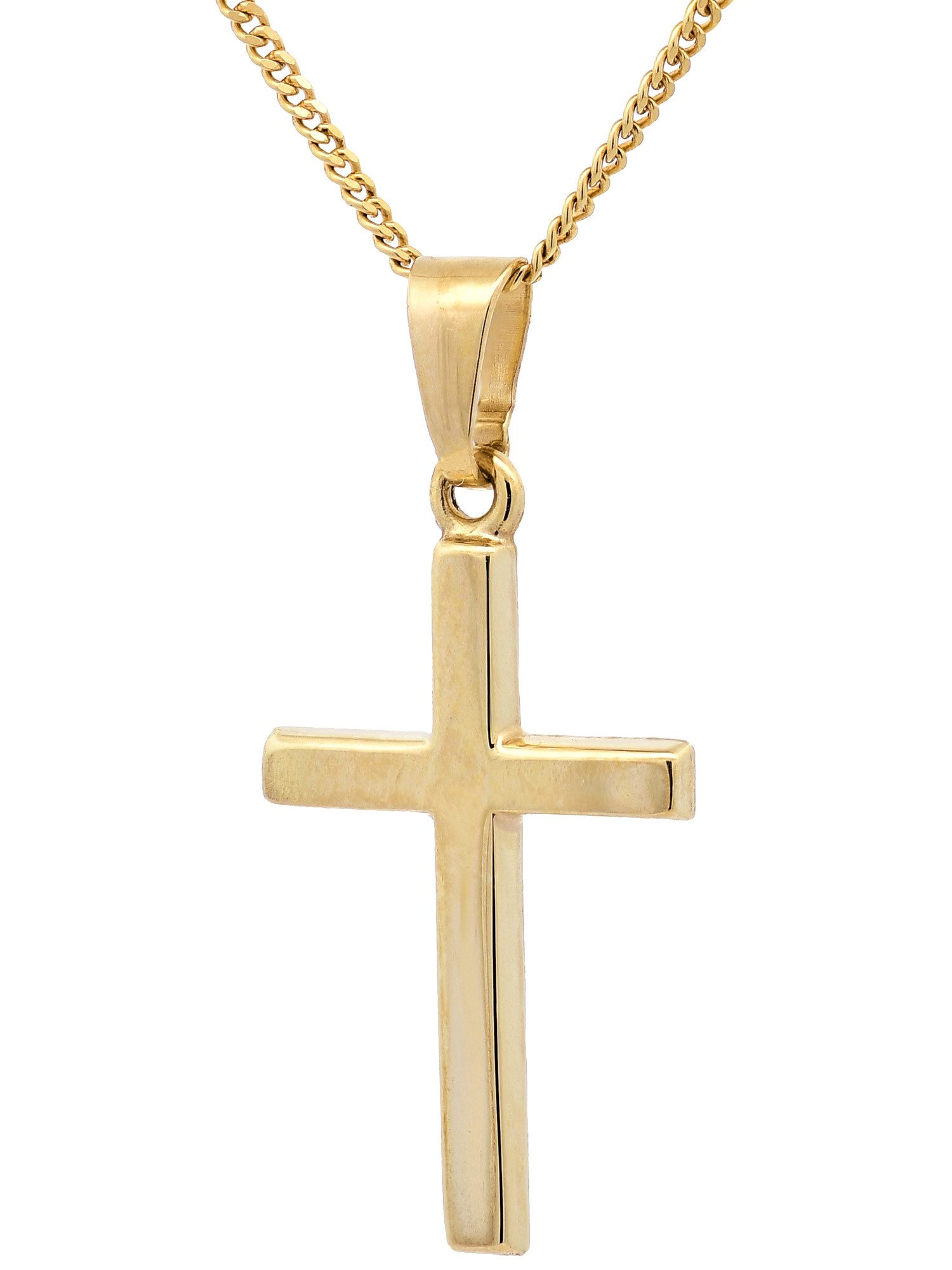 Kreuzanhänger Gold Anhänger Kreuz mit Goldkette massiv 585 - 14 Karat Gold 36 cm