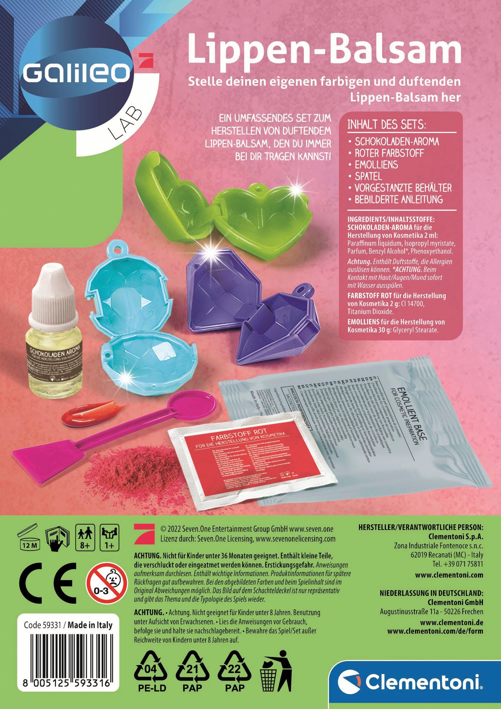 Clementoni® Experimentierkasten Galileo, Lippen-Balsam, Made in Europe