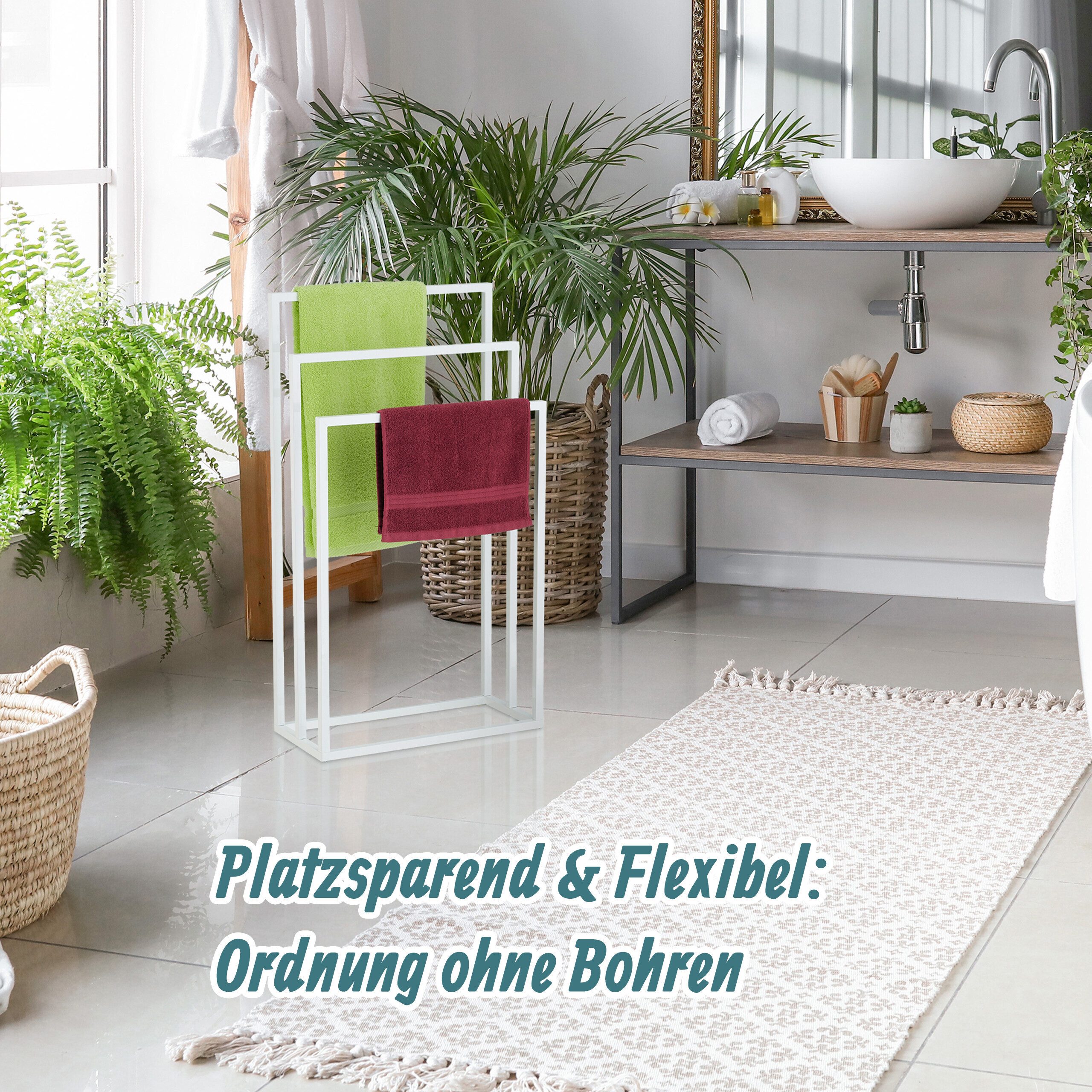 relaxdays Handtuchständer Weißer Handtuchständer 3 Stangen – Bild 2 von 5