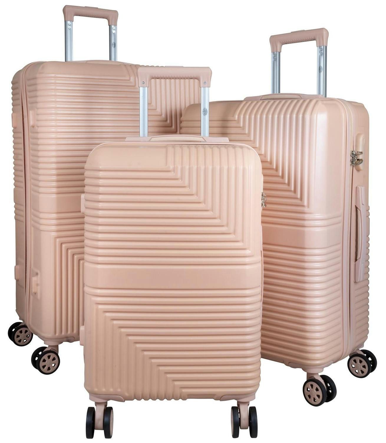 Warenhandel König Trolleyset Barcelona, 4 Rollen, (Gr. M, L und XL, 3 tlg., Hartschalen Trolley Set), Griffe, Standfüße, Reißverschluss farblich einheitlich gestaltetet