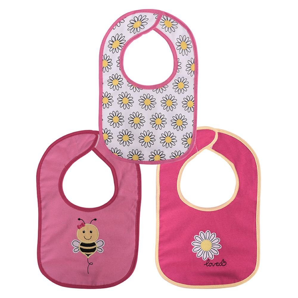 Baby Care Lätzchen einlagig, 3er Babylätzchen (1-St), Baumwolle Klettverschluss Set, wasserdicht, pink