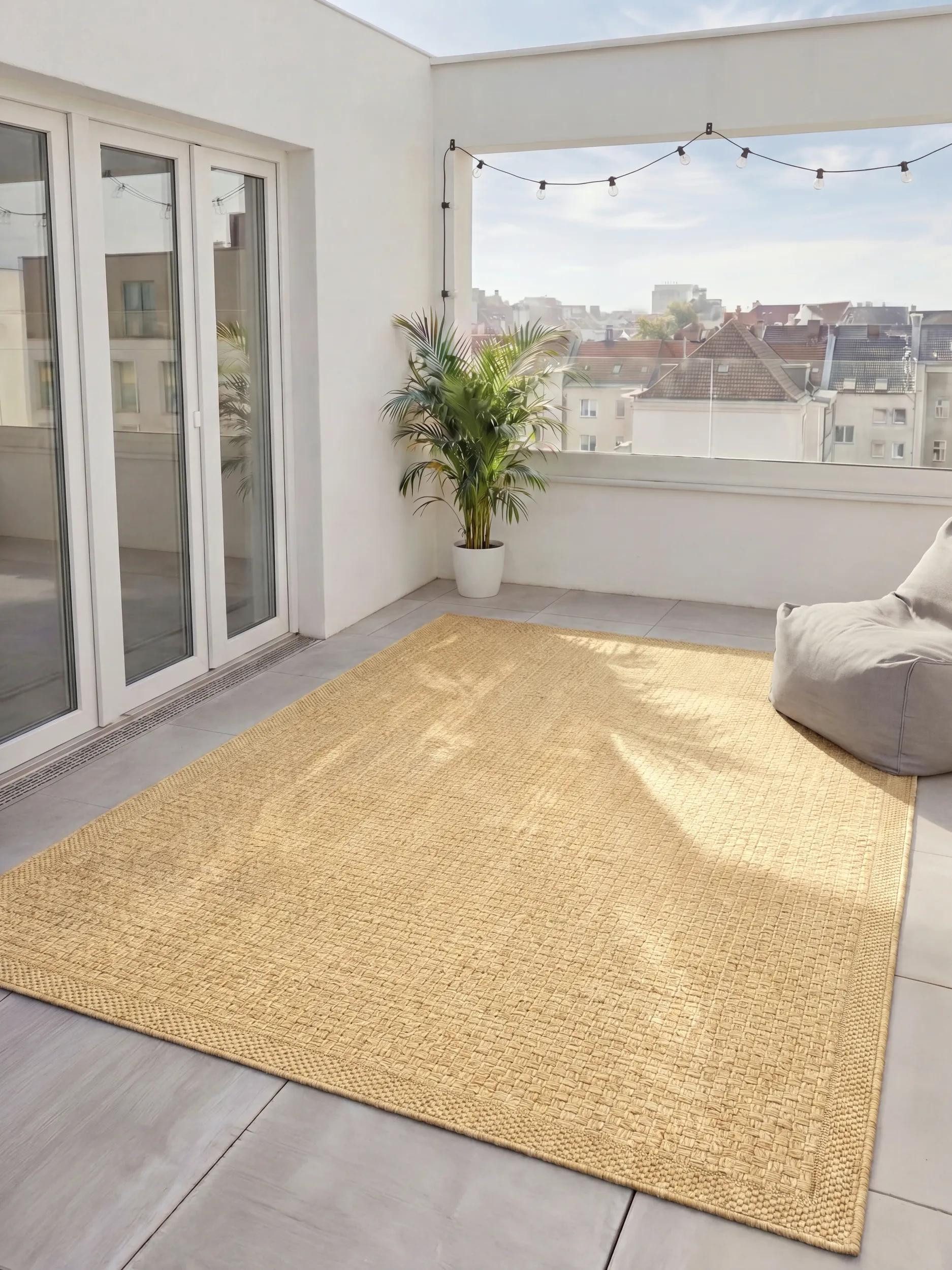 benuta Outdoorteppich Iowa, rechteckig, Höhe: 5 mm, Outdoor Teppich Garten, Terrasse, Balkon, Küchenteppich, Wetterfest