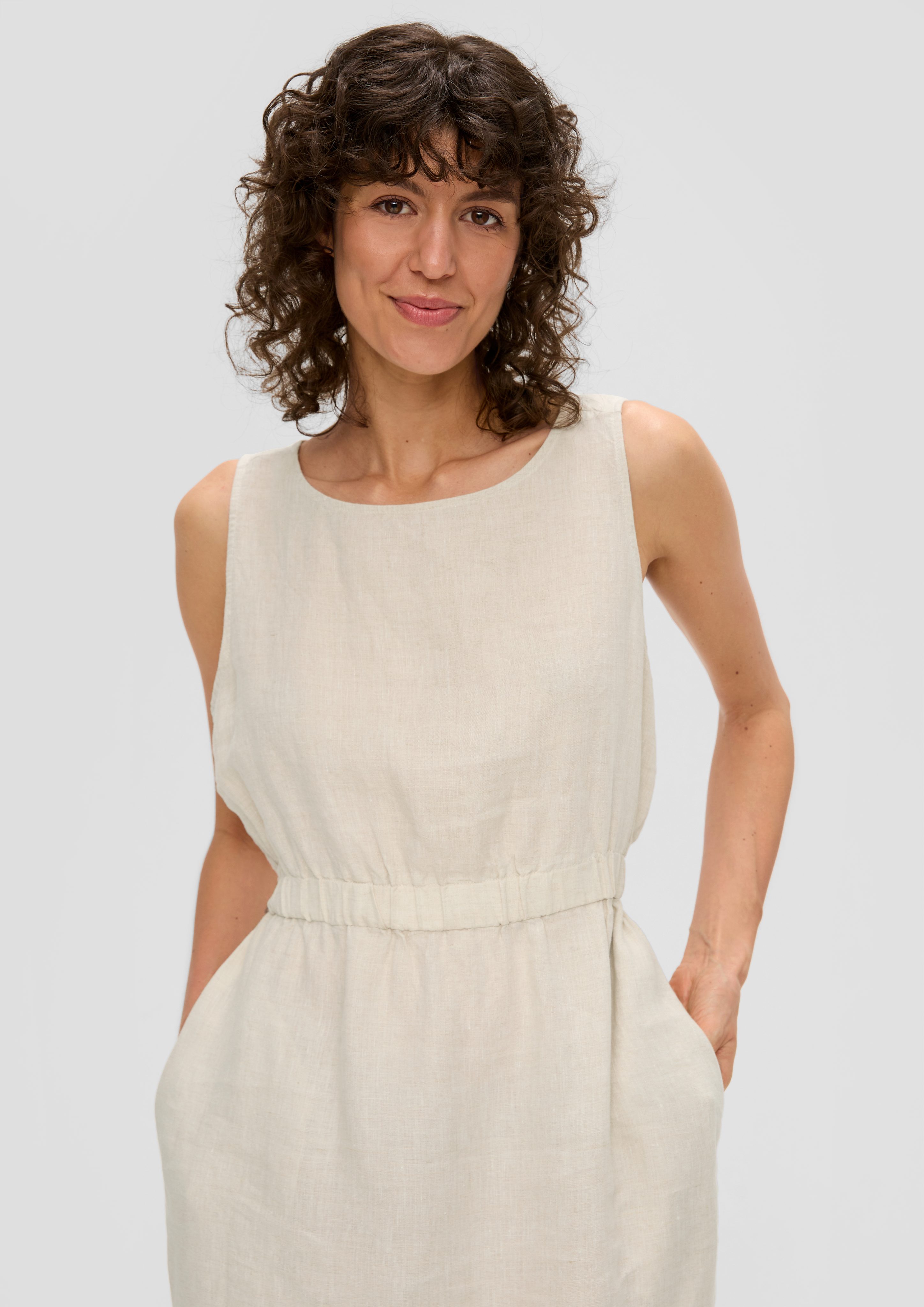 s.Oliver Maxikleid Ärmelloses Leinenkleid mit Elastikbund günstig online kaufen