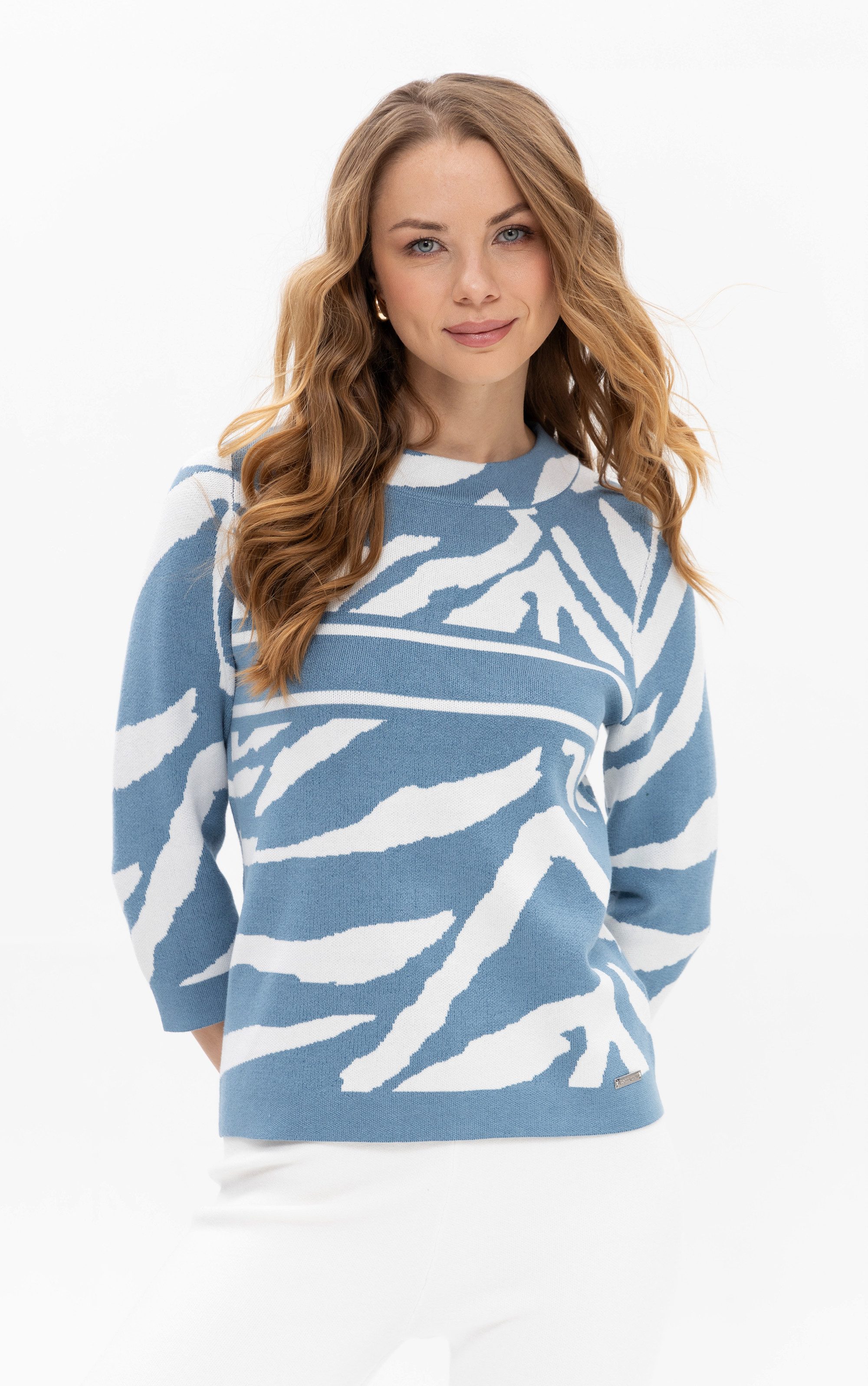 Passioni Strickpullover mit abstraktem Zebramuster