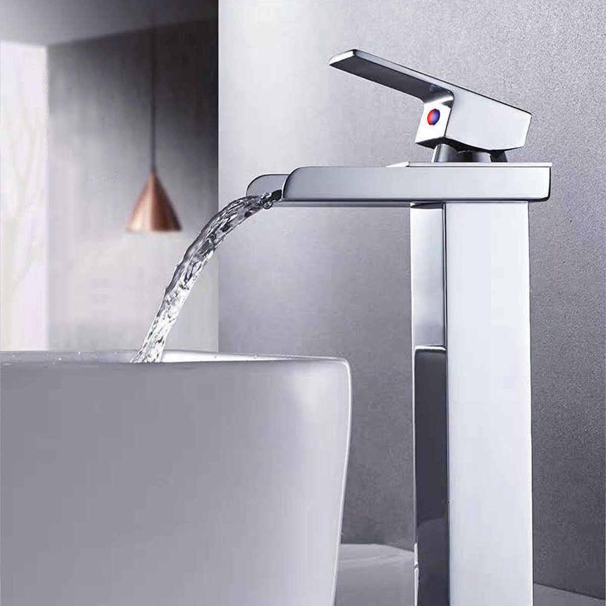 Eumaty Waschtischarmatur Wasserhahn Bad, Wasserfall Wenig Lärm Einhandmischer 304 Edelstahl Hochwertige Armatur Waschbecken Wassersparend Messing
