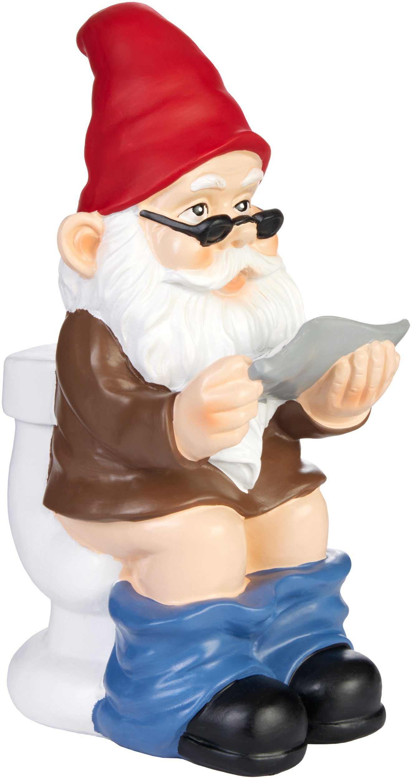 Gartenzwerg Zwerg auf Klo Toilette mit Brille und Zeitung - Gartenfigur Lustig