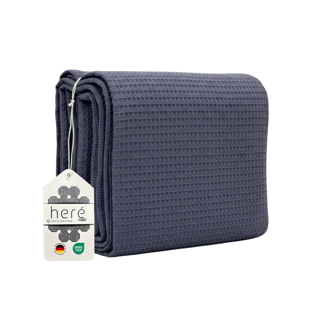 herémood Tagesdecke Baumwolldecke 220×240, große Decke Baumwolle für Sofa & Schlafzimmer, Couchdecke pflegeleicht weich waschbar modern elegant Anthrazit