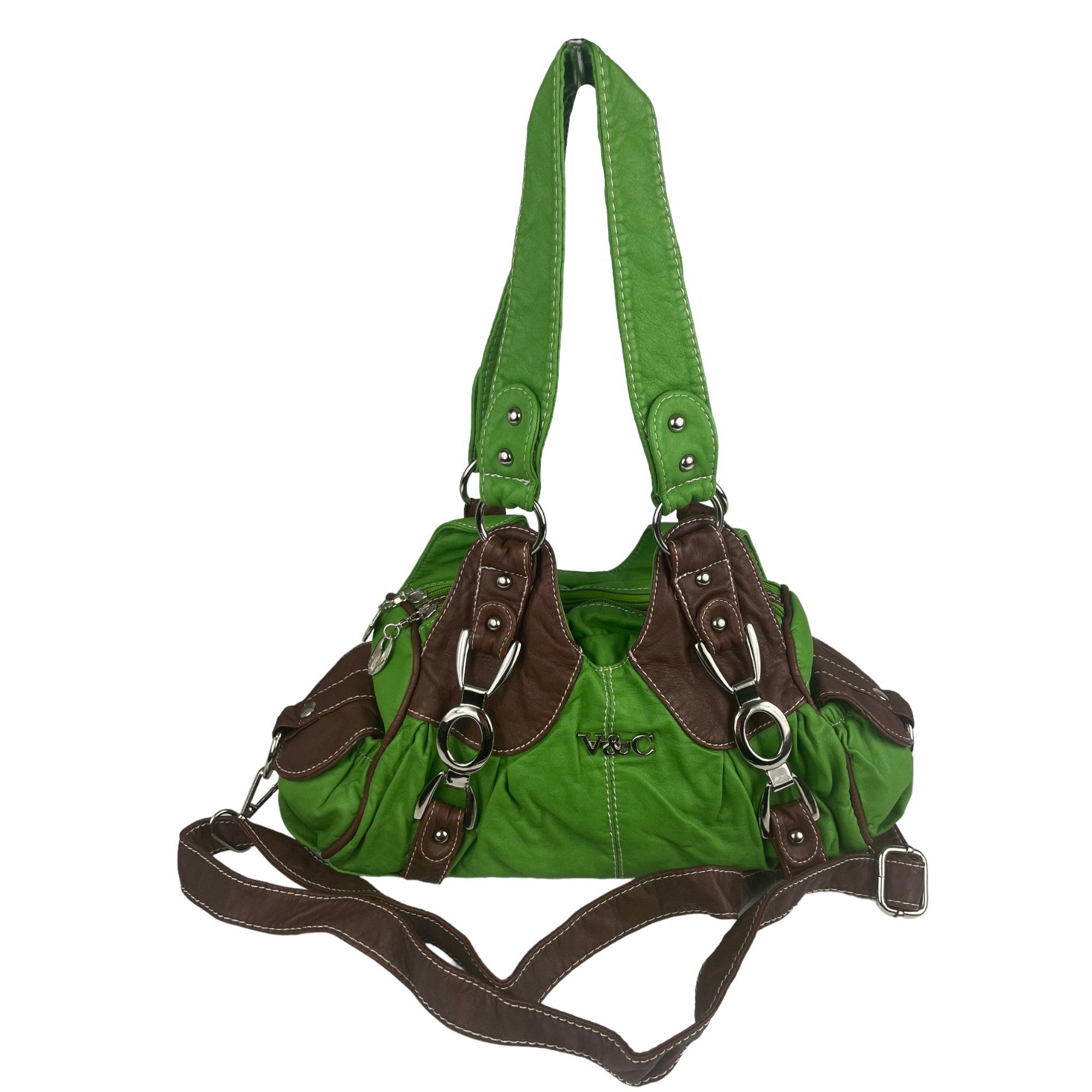 Taschen4life Handtasche kleine Schultertasche, abnehmbarer Umhängeriemen, zweifarbig, Tasche für Party & Abend