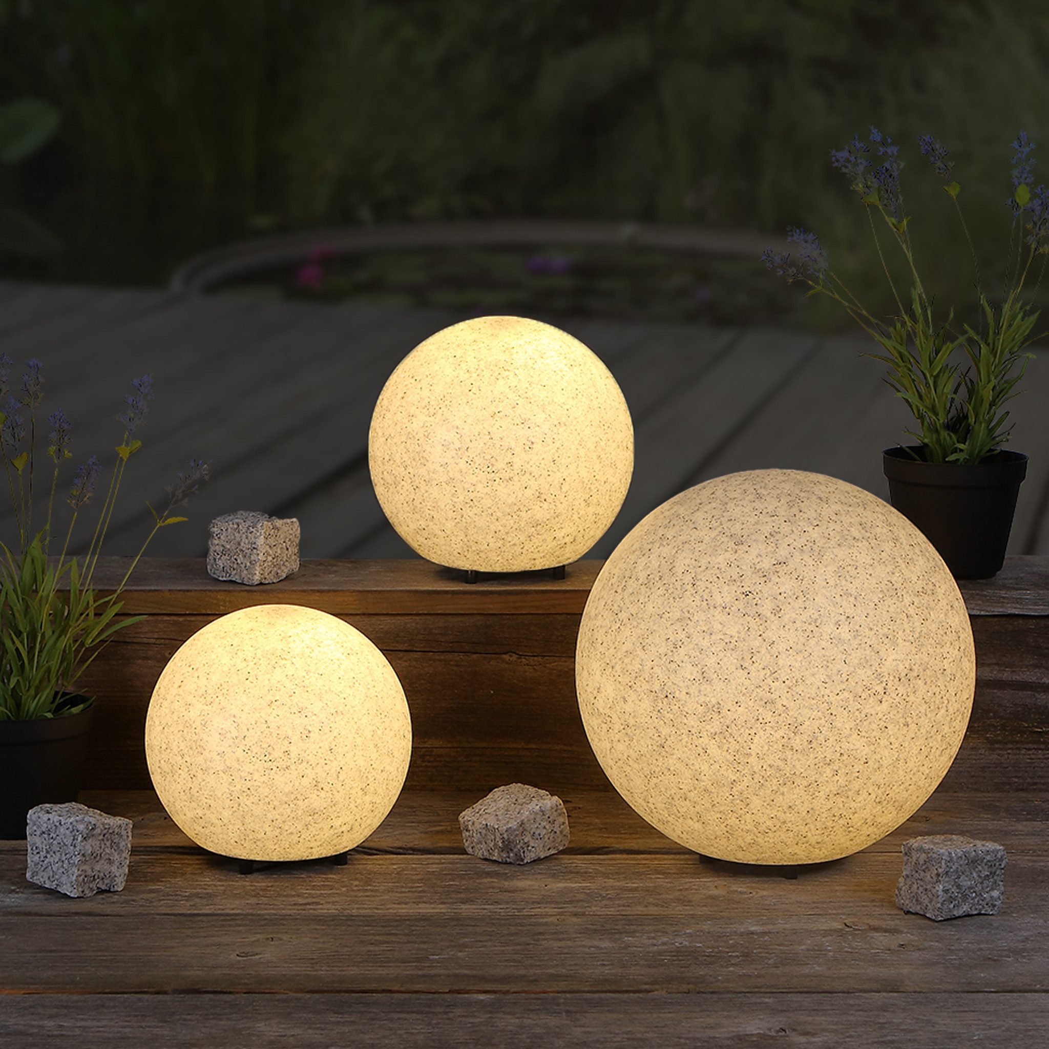 Home4Living Kugelleuchte Kugellampe Gartenlampe Stein Granit-Optik 3er Set 40-40-40cm, ohne Leuchtmittel, Dekorativ