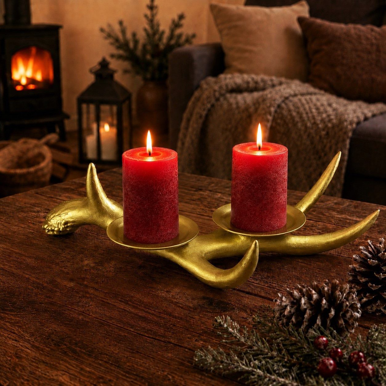Online-Fuchs Kerzenständer Hirschgeweih, Halter für 2 Stumpenkerzen - Deko Herbst & Weihnachten (Weiß oder Gold zur Wahl, 31 cm groß), verbindet stilvolle Eleganz mit rustikalen Charme