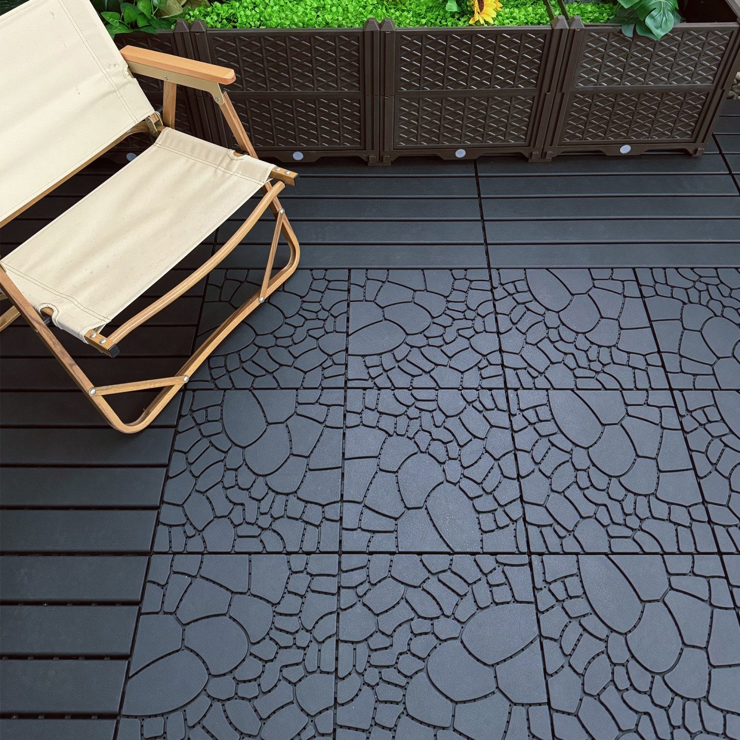 Fanttik Klickfliesen Balkon Patio 30x 30cm Garten-Klickfliese Bodenbelag,44er-Pack, Bodenbelag 4m²,Terassenfliesen,Ideal für den Außenbereich,Gartenhäuser