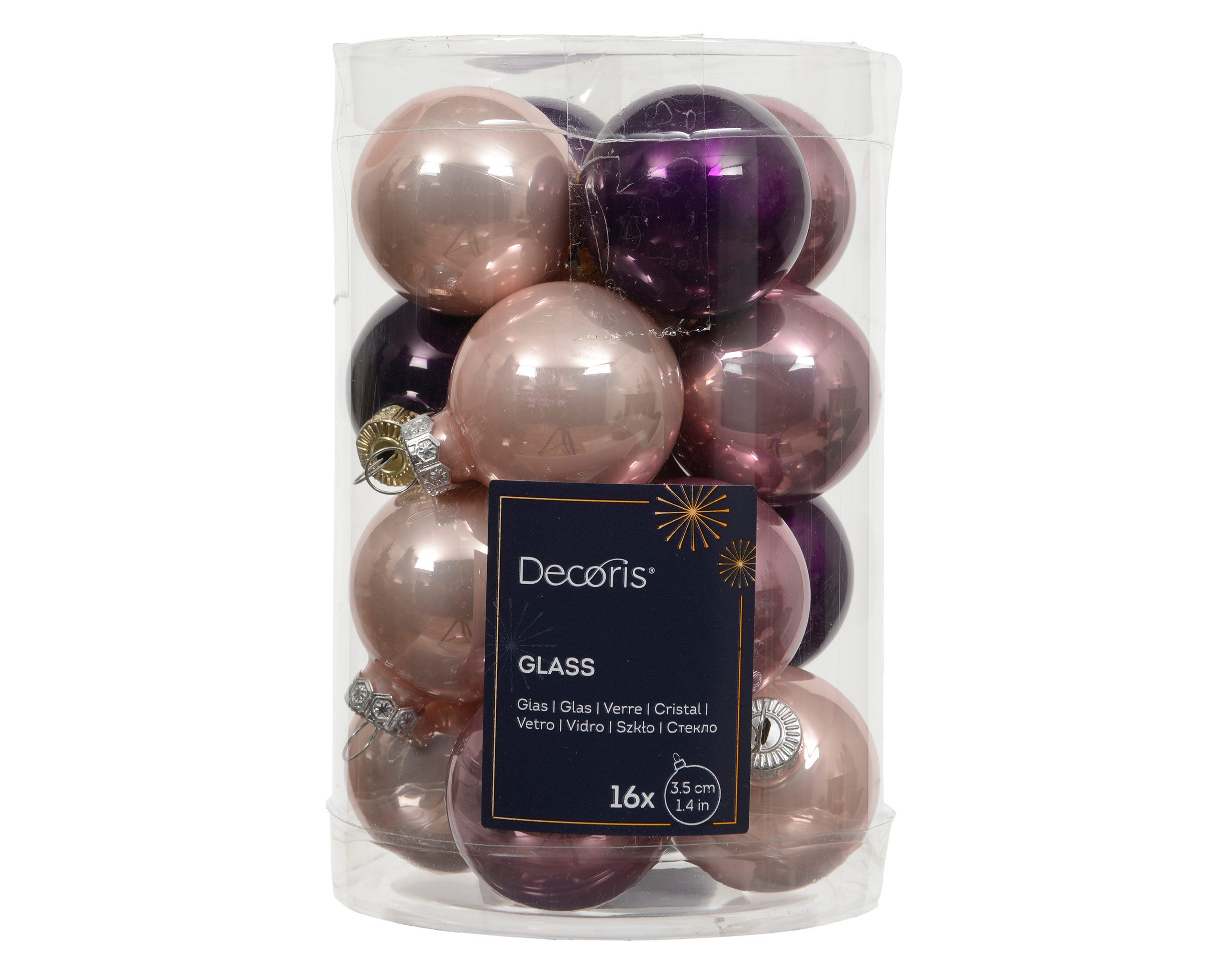 Kaemingk Weihnachtsbaumkugel, Weihnachtskugeln Glas 3,5cm 16 Stück - Lila / Rosa Mix