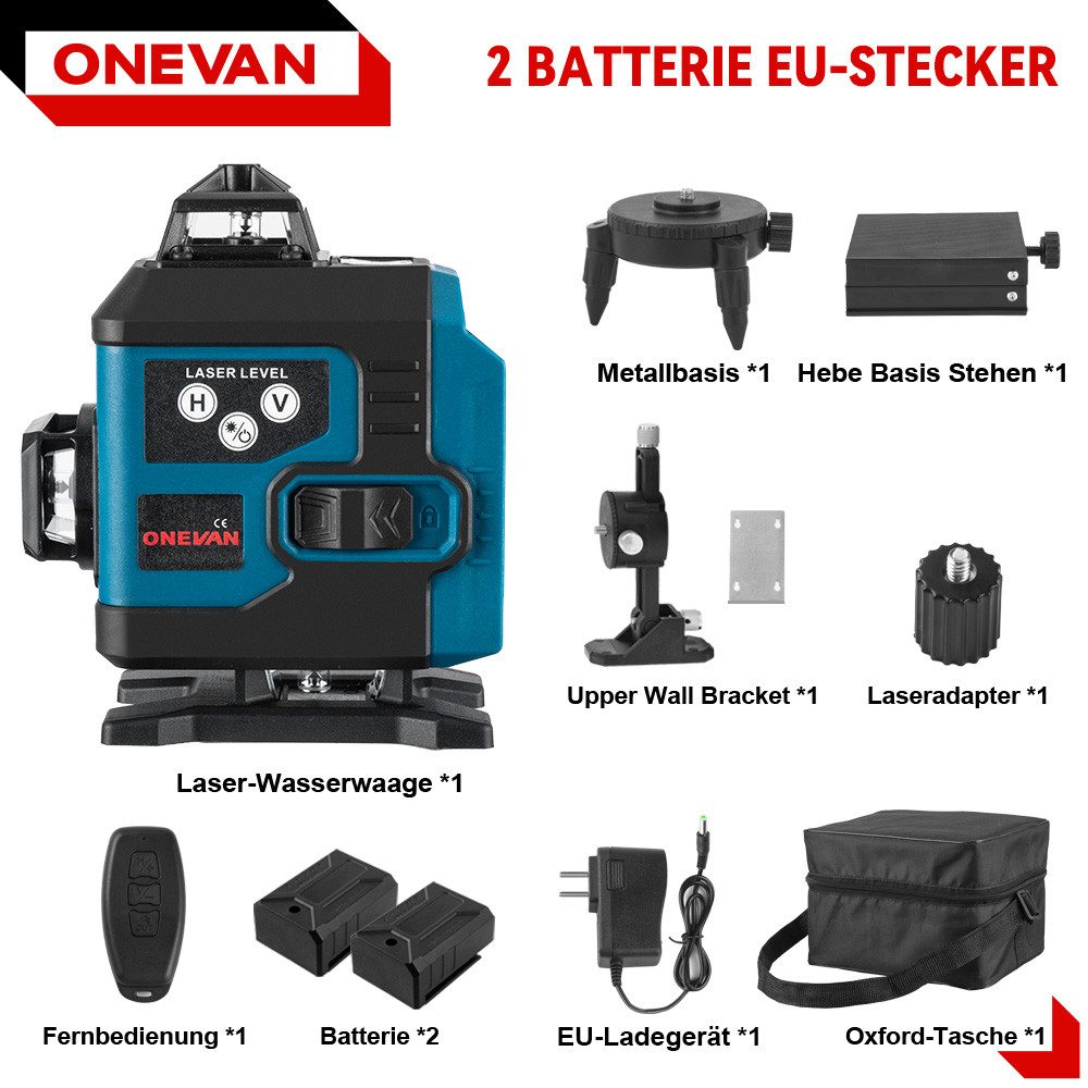 ONEVAN Laserwasserwaage Selbstnivellierend, 4D 16 Linien, günstig online kaufen