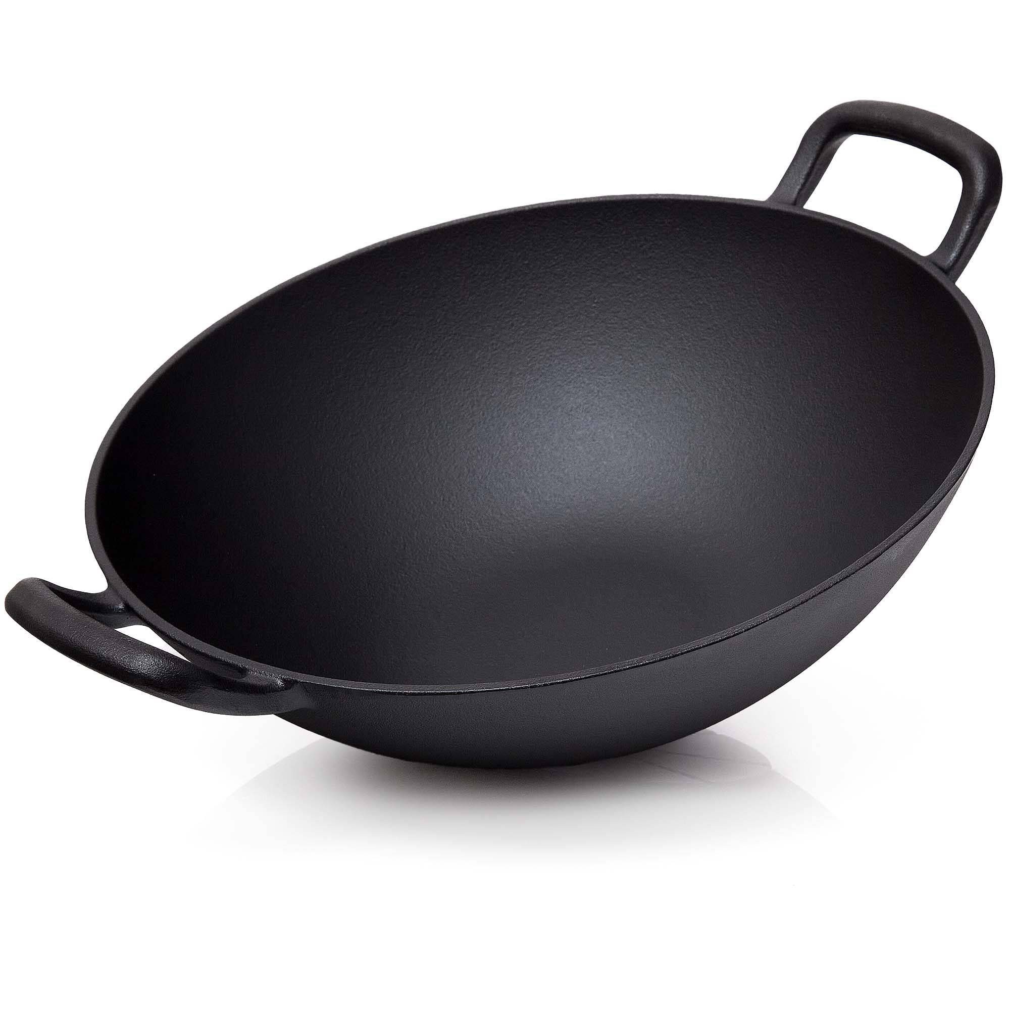 BBQ Nerd Wok, Gusseisen (Wok Ø 33,5 cm, für asiatische Gerichte und mehr ǀ Antihaftpfanne mit exzellenter), Wärmeleitung ǀ Wokpfanne für Grill Feuerstelle Herd einschl. Induktion