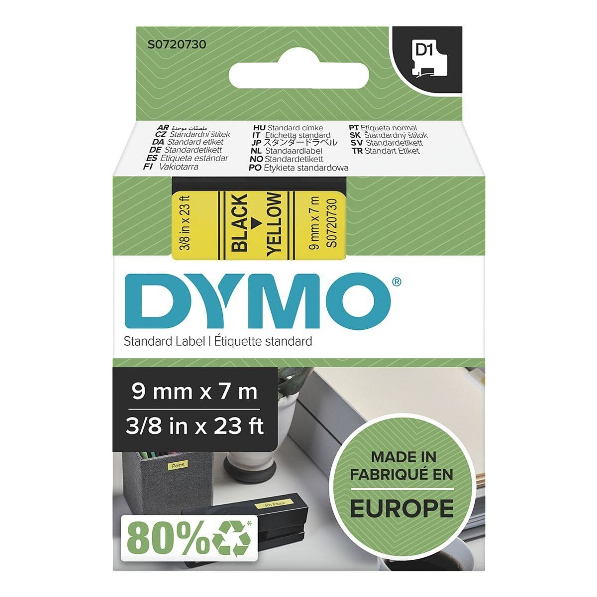DYMO Beschriftungsband, D1 Schriftband 9 mm x 7 m schwarz/gelb