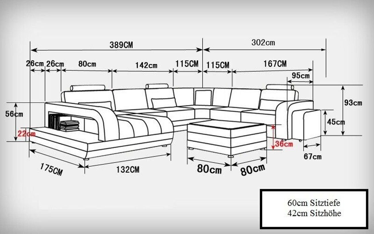 JVmoebel Ecksofa Design Leder Wohnlandschaft Garnitur Orange Sofa Ecke Couch Eck Moderne USB