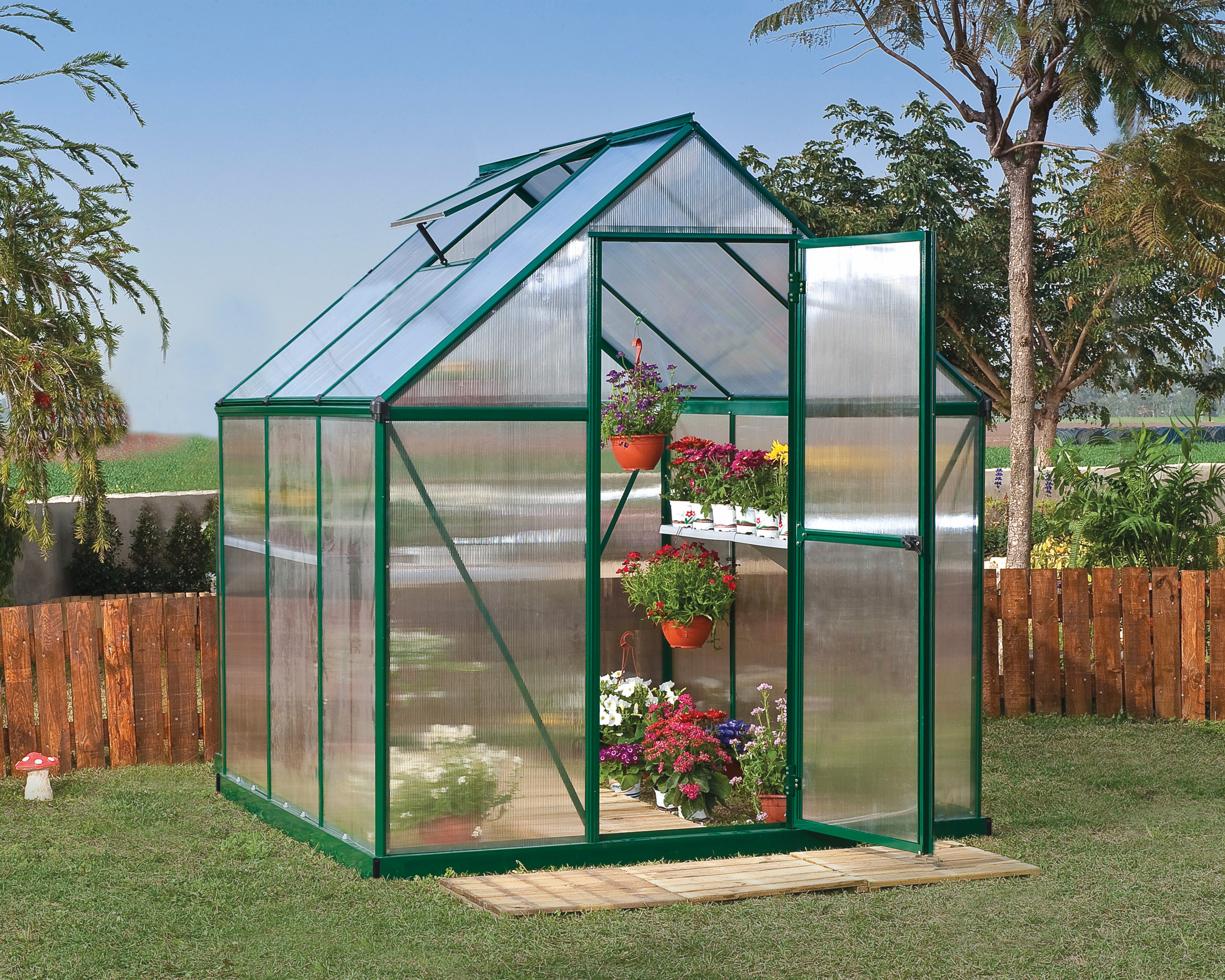 Palram – Canopia Gewächshaus Mythos, BxTxH: 185 x 186 x 208 cm, BxLxH: 58 x 120 x 208 cm, 4 mm Wandstärke, lebenslang widerstandsfähige Wandpaneele grün | Rabatt: 21%
