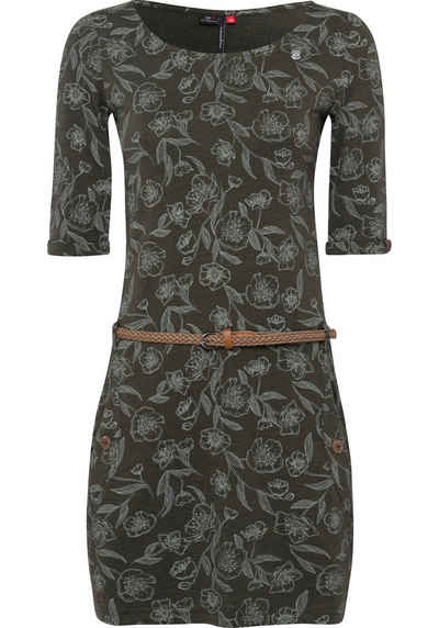 Ragwear Jerseykleid TANYA FLOWER (2-tlg., mit abnehmbarem Gürtel) mit Zierknöpfen in natürlicher Holzoptik