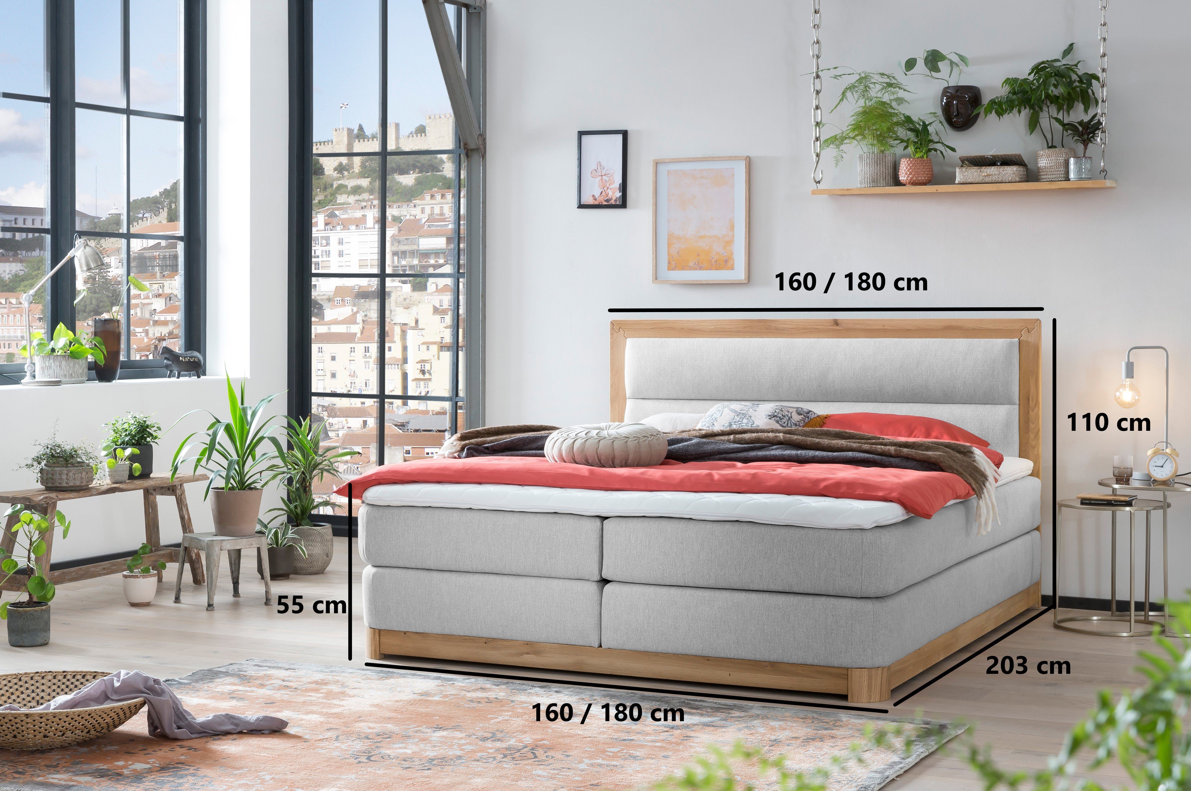 der Belanoti inkl mit Hellgrau Matratze, Massivholz Polsterbett), 7-Zonen Topper Taschenfederkern Eiche Age 180x200 (Boxspringbett Hotelbett H2/H3 Farbe Massivholzbett Boxspringbett Visco Eiche Bett in 180x200