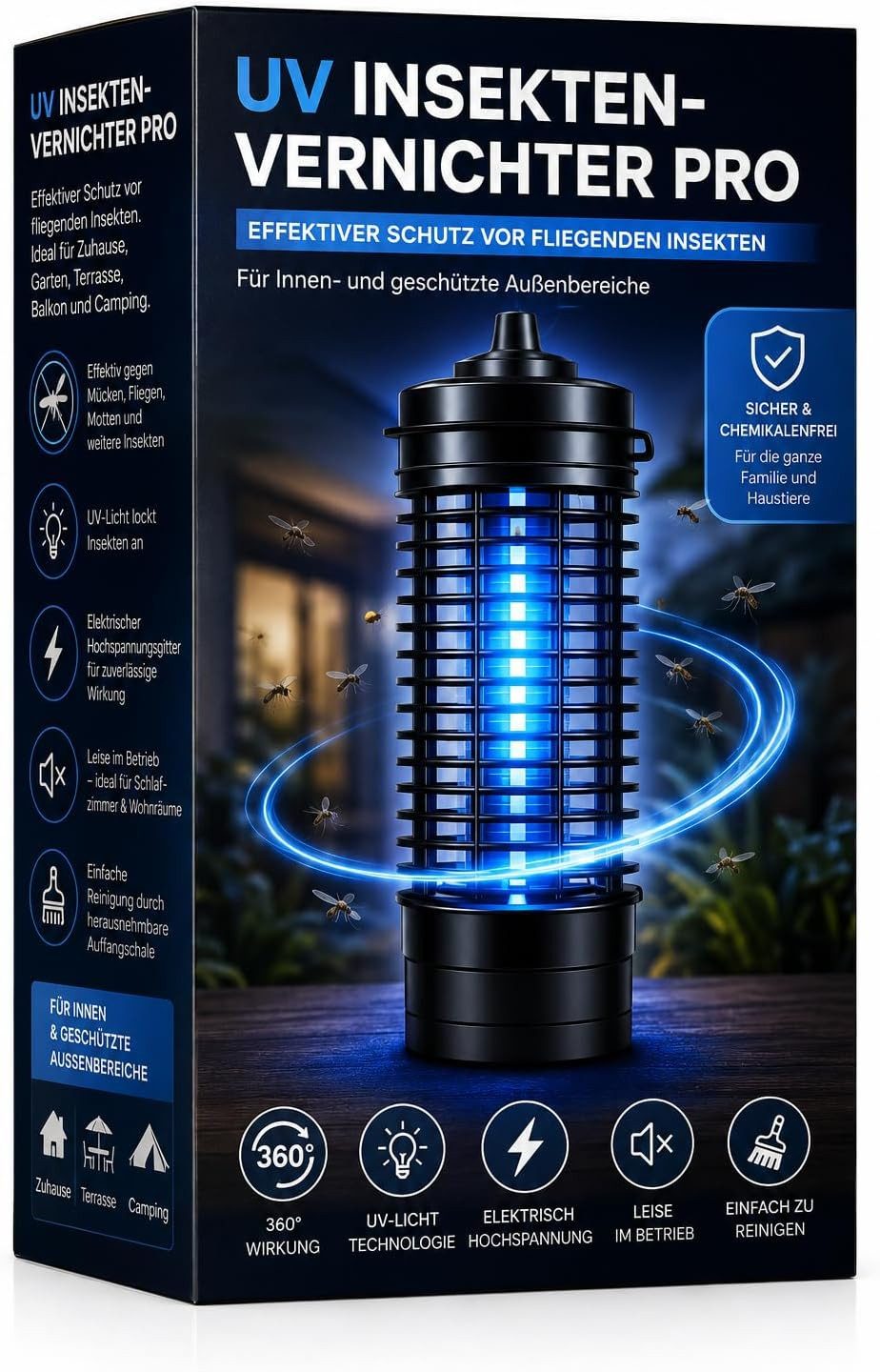 Everhomely® Insektenvernichter Elektrischer Insektenvernichter UV-Lampe – Fliegenfalle & Mückenlampe