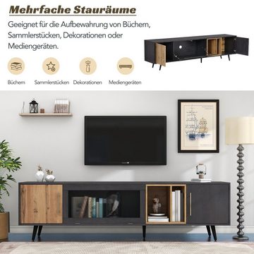 EXTSUD TV-Schrank Eleganter TV-Schrank - Dunkles Holz, Grau und Holzmaserung Holz, grau und Holzmaserung, für einen 90-Zoll-Fernseher geeignet