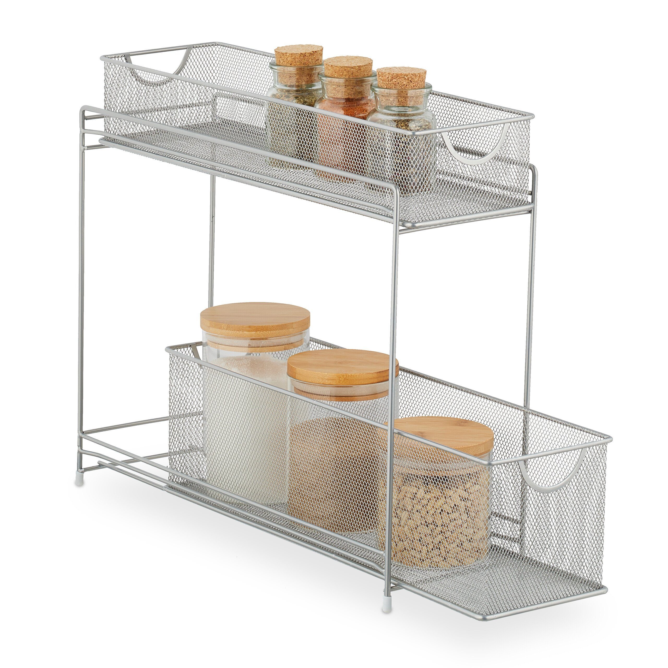 relaxdays Küchenregal Metall Küchenschrank Organizer, silber günstig online kaufen