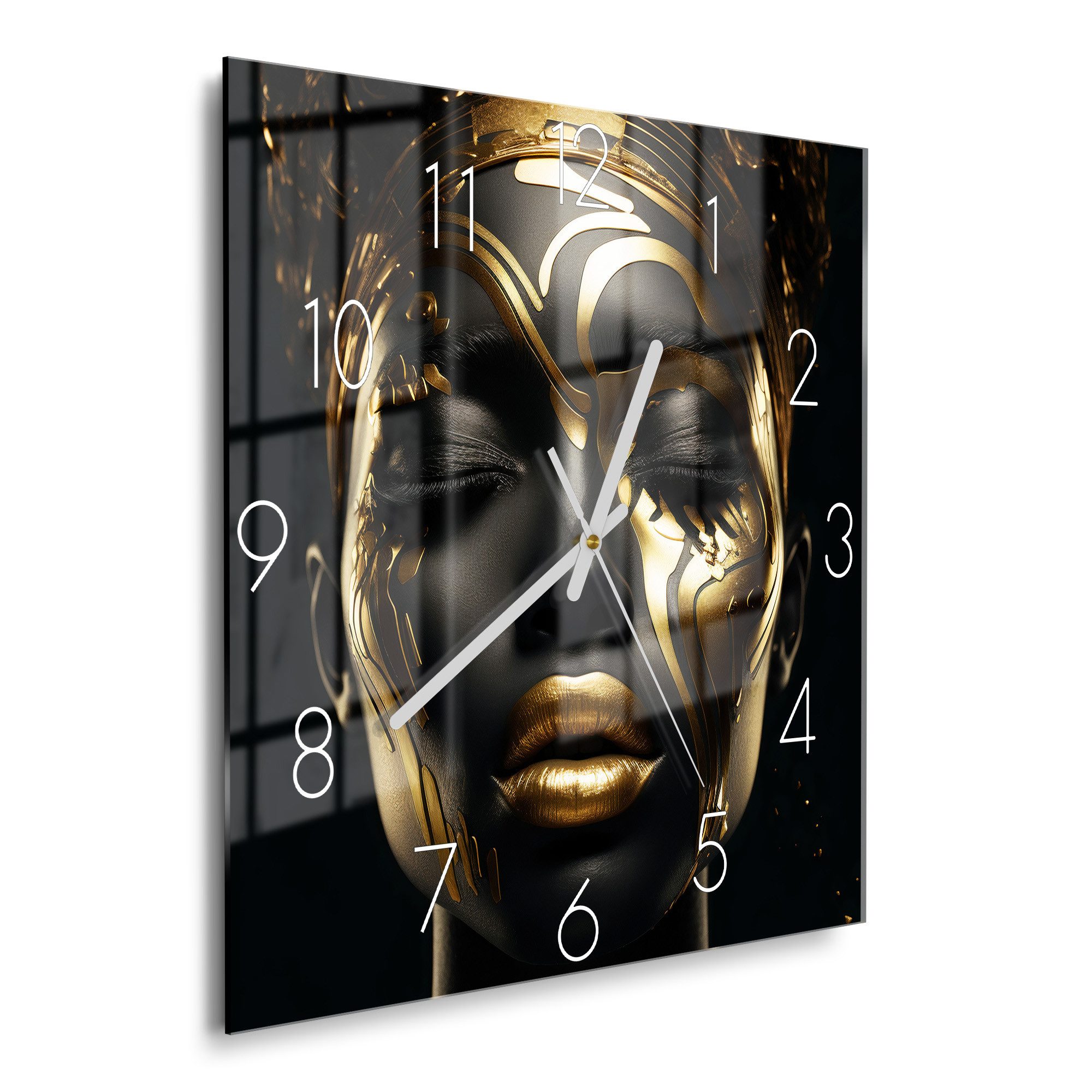 DEQORI Wanduhr 'Göttin des Goldes' (Glas Glasuhr modern Wand Uhr Design Küc günstig online kaufen