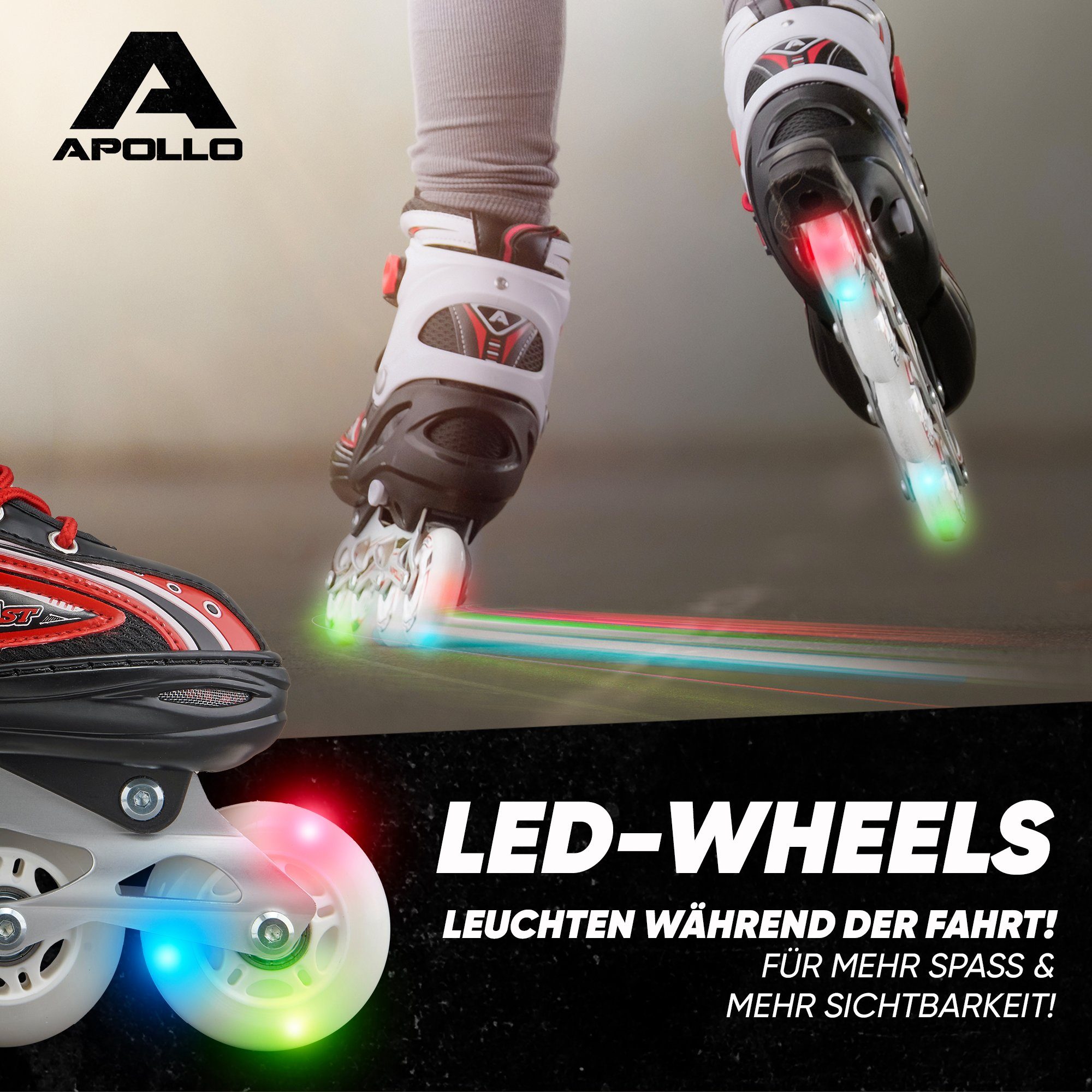Apollo Inlineskates Größenverstellbare Inliner für Kinder Super Blades LED, Inliner verstellbare Größe, mit leuchtenden LED Wheels