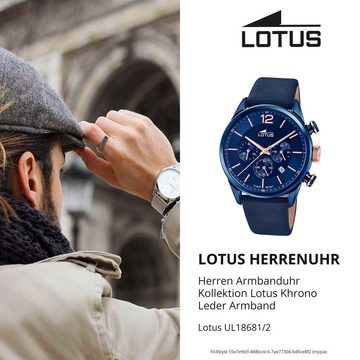 Lotus Quarzuhr LOTUS Herren Uhr Sport 18681/2 Leder, Herrenuhr rund, groß (ca. 43mm) Lederarmband blau