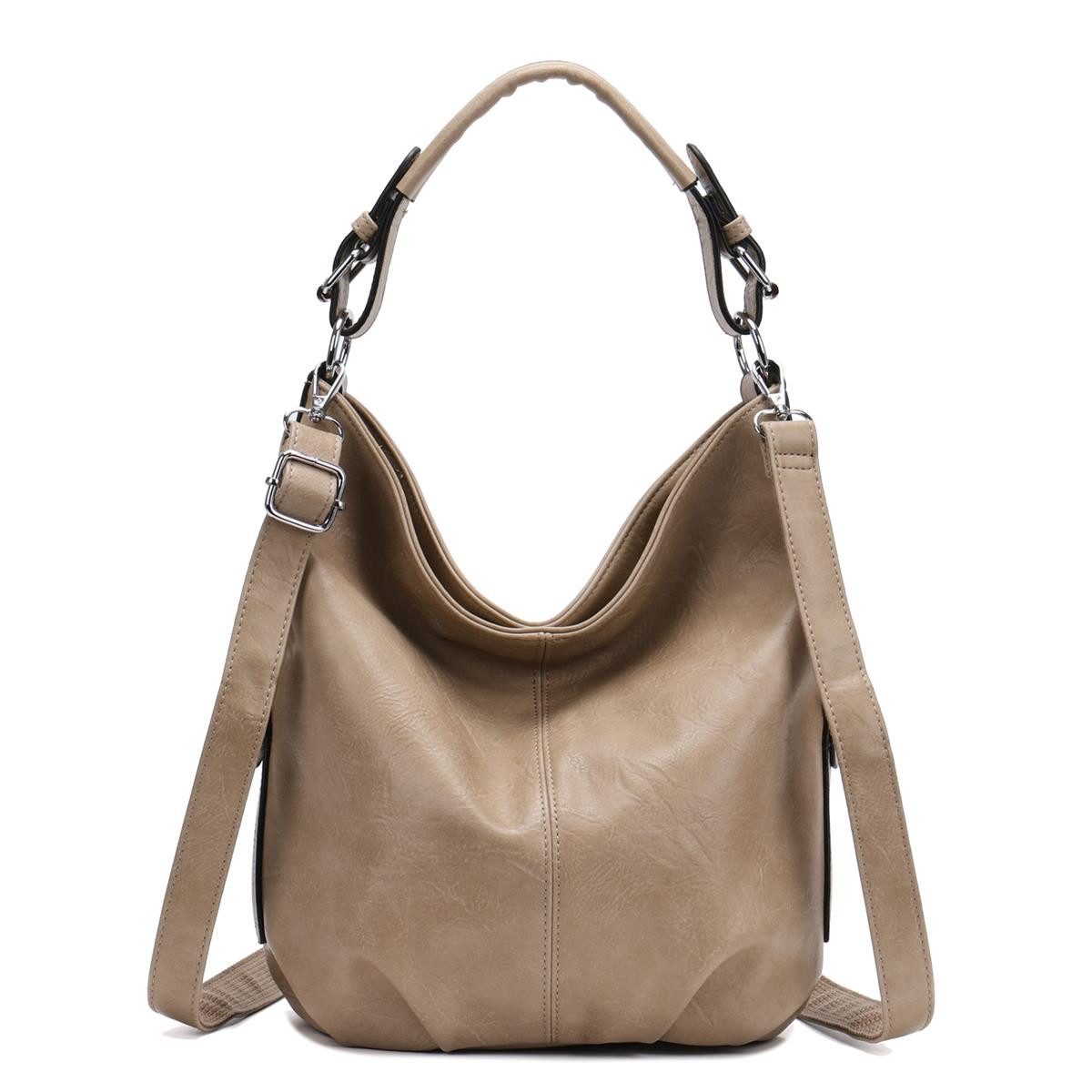 ITALYSHOP24 Schultertasche DAMEN SHOPPER Hobo Bag Umhängetasche Handtasche City Bag Cross-Over (Spar-Set: Henkel Tasche mit Schultergurt, Workbag Leder Optik, 2-tlg., mit Henkel und Schultergurt), Damentasche Freizeit Abend Leder Optik Henkeltasche Reise Crossbody